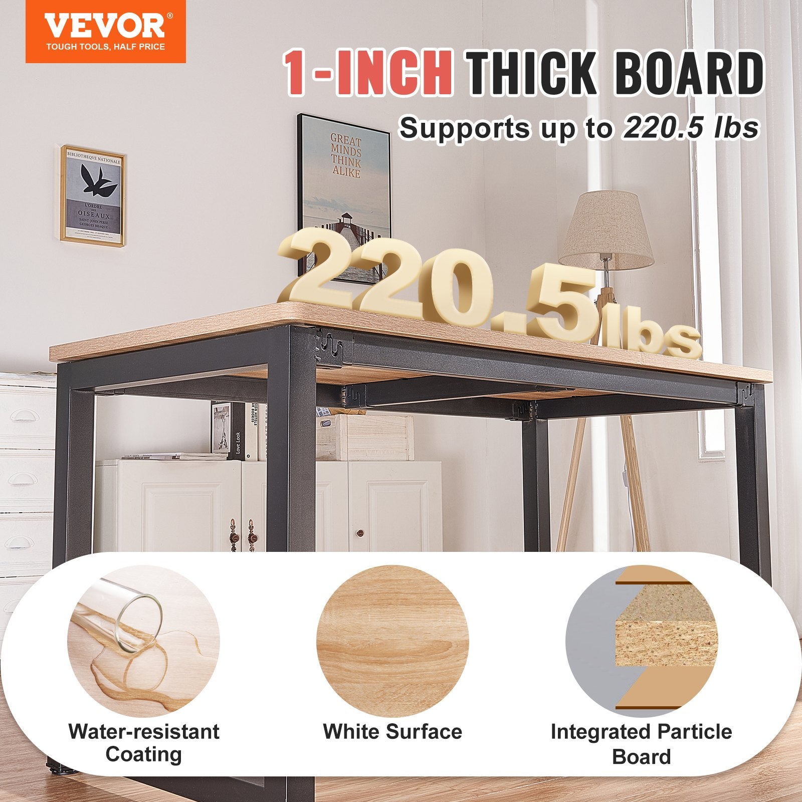 Table Top, 63" x 31.5" x 1", 220.5 lbs Load Capacity, Universal One-Piece Particle Board Desktop for Height V952-GZTZMBHB1608LLPZYV0