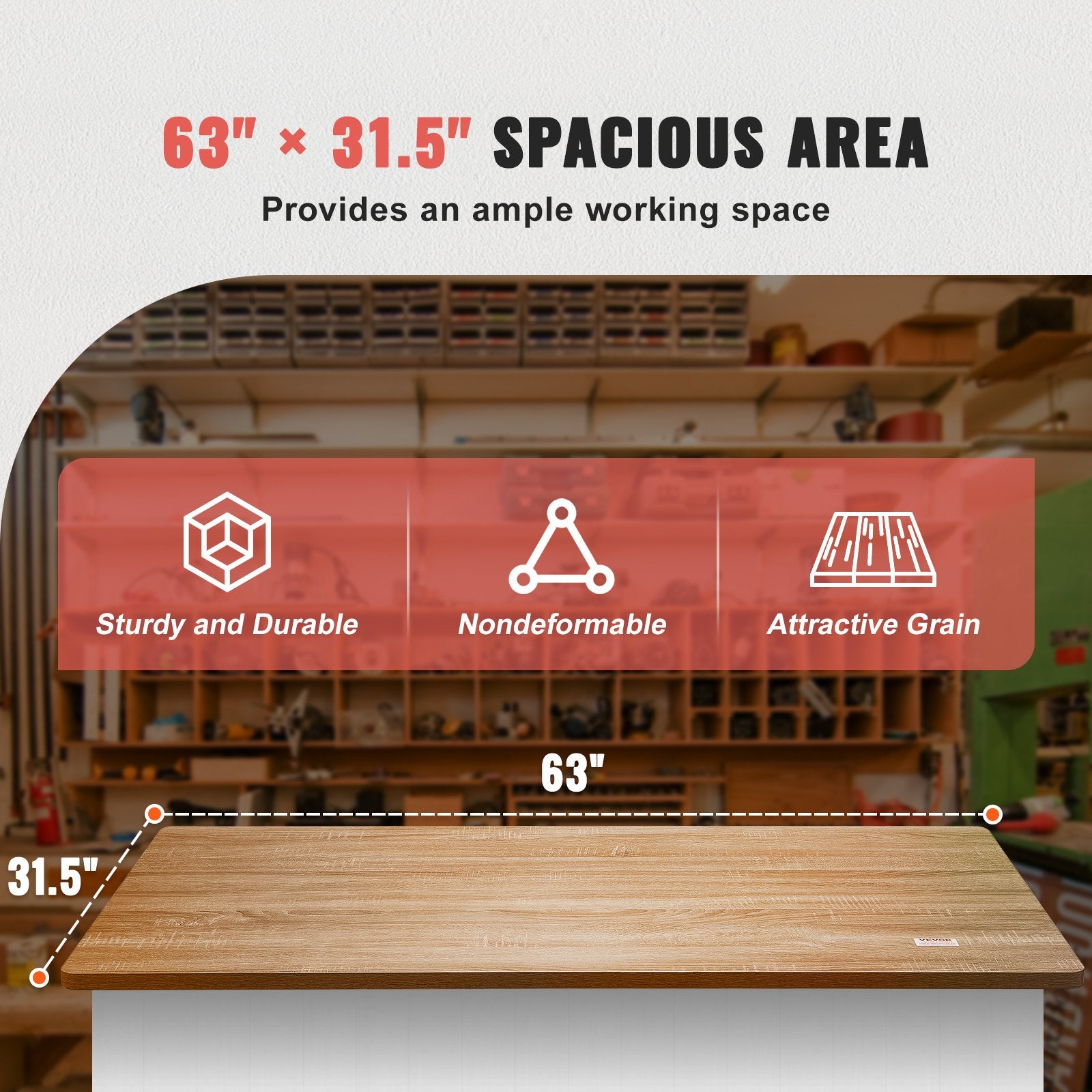 Table Top, 63" x 31.5" x 1", 220.5 lbs Load Capacity, Universal One-Piece Particle Board Desktop for Height V952-GZTZMBHB1608LLPZYV0