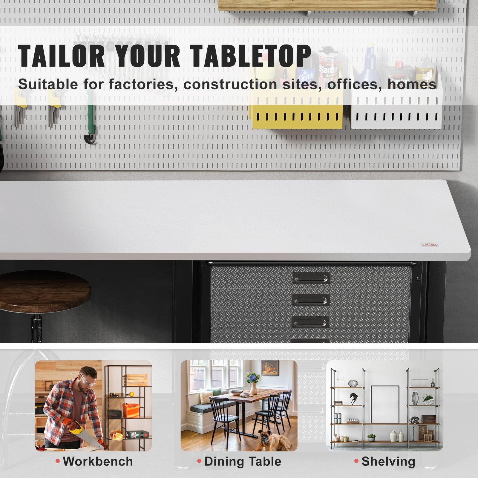 Table Top, 1397 x 711 x 25 mm, 100 kg Load Capacity, Universal One-Piece Particle Board Desktop for Height V952-GZTZMBHB5528PV06SV0