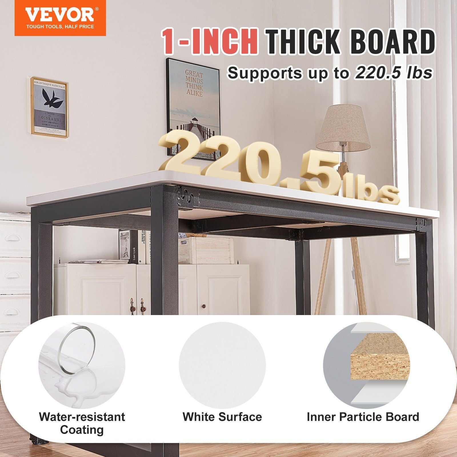 Table Top, 1524 x 635 x 25 mm, 100 kg Load Capacity, Universal One-Piece Particle Board Desktop for Height V952-GZTZMBHB6025RSAP2V0