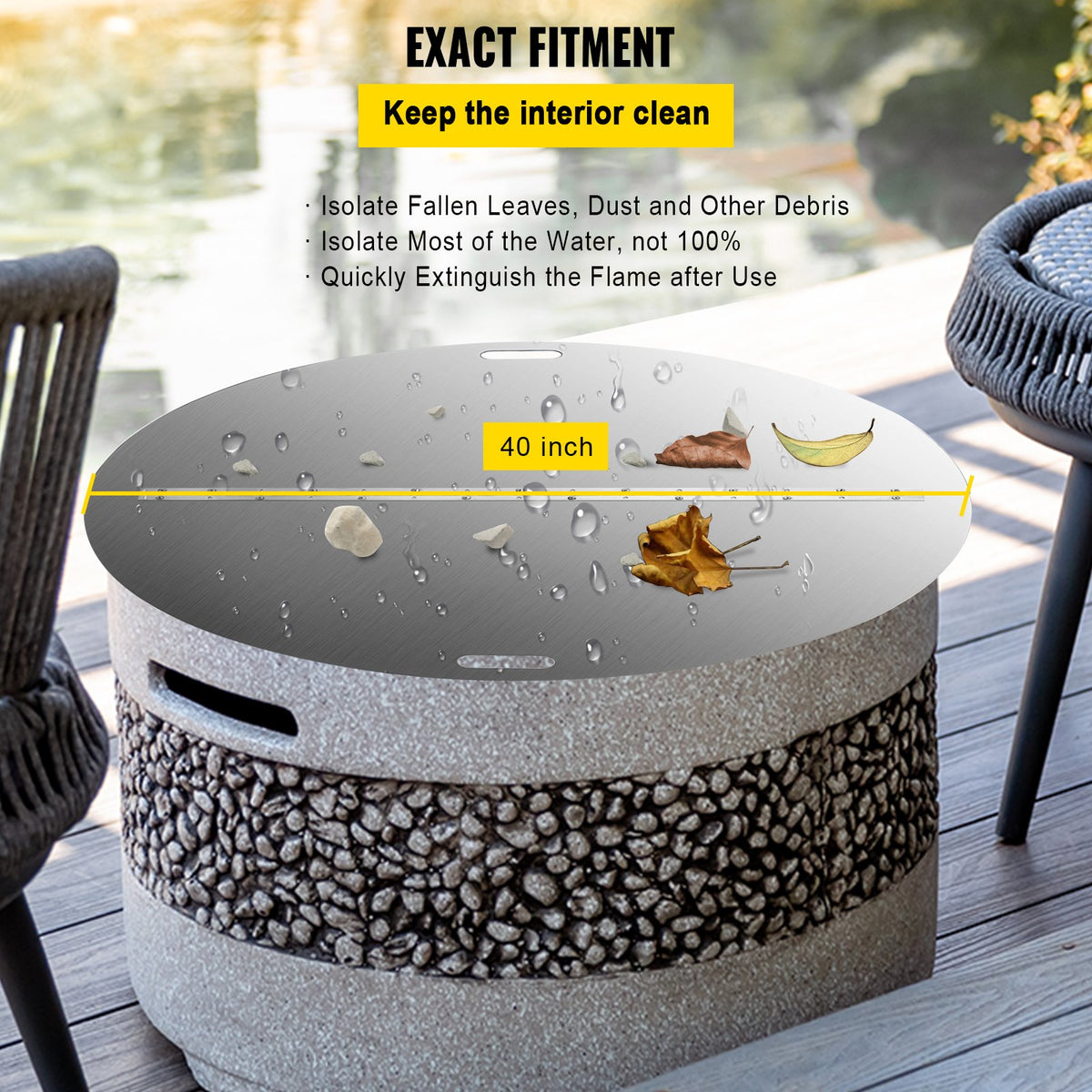 Fire Pit Lid Round 40 Inch Foldable Fire Pit Ring Snuff Cover 430 Stainless Steel Fire Pit Spark Screen Cover V952-GZZDSRSHPGZ40YC01V0