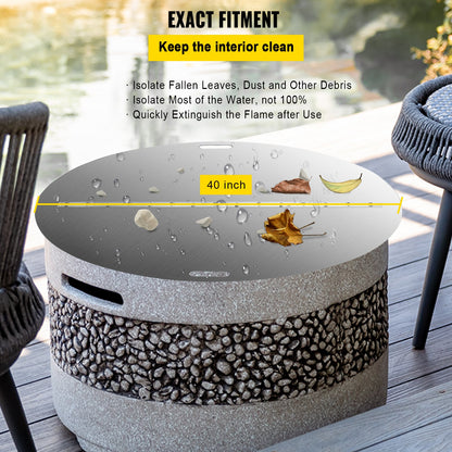 Fire Pit Lid Round 40 Inch Foldable Fire Pit Ring Snuff Cover 430 Stainless Steel Fire Pit Spark Screen Cover V952-GZZDSRSHPGZ40YC01V0