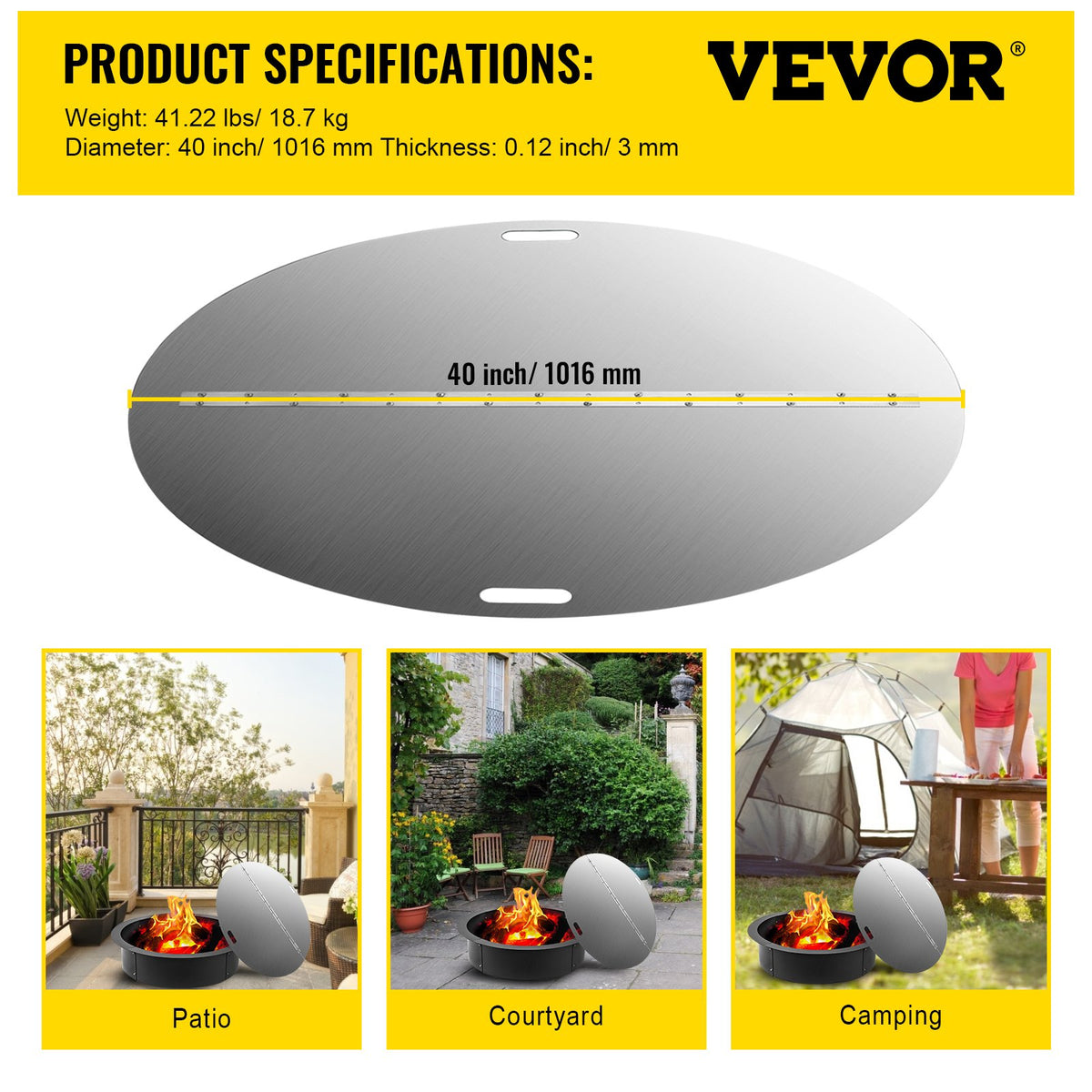 Fire Pit Lid Round 40 Inch Foldable Fire Pit Ring Snuff Cover 430 Stainless Steel Fire Pit Spark Screen Cover V952-GZZDSRSHPGZ40YC01V0