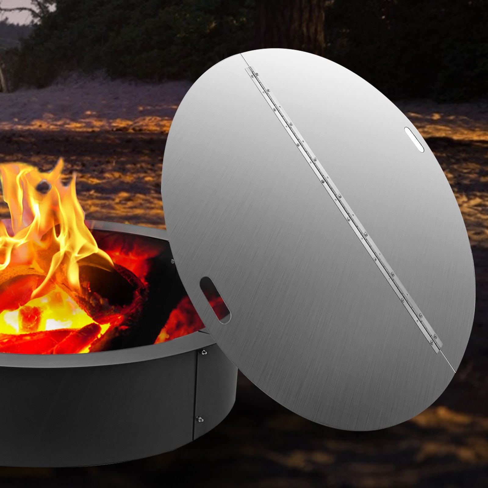 Fire Pit Lid Round 40 Inch Foldable Fire Pit Ring Snuff Cover 430 Stainless Steel Fire Pit Spark Screen Cover V952-GZZDSRSHPGZ40YC01V0