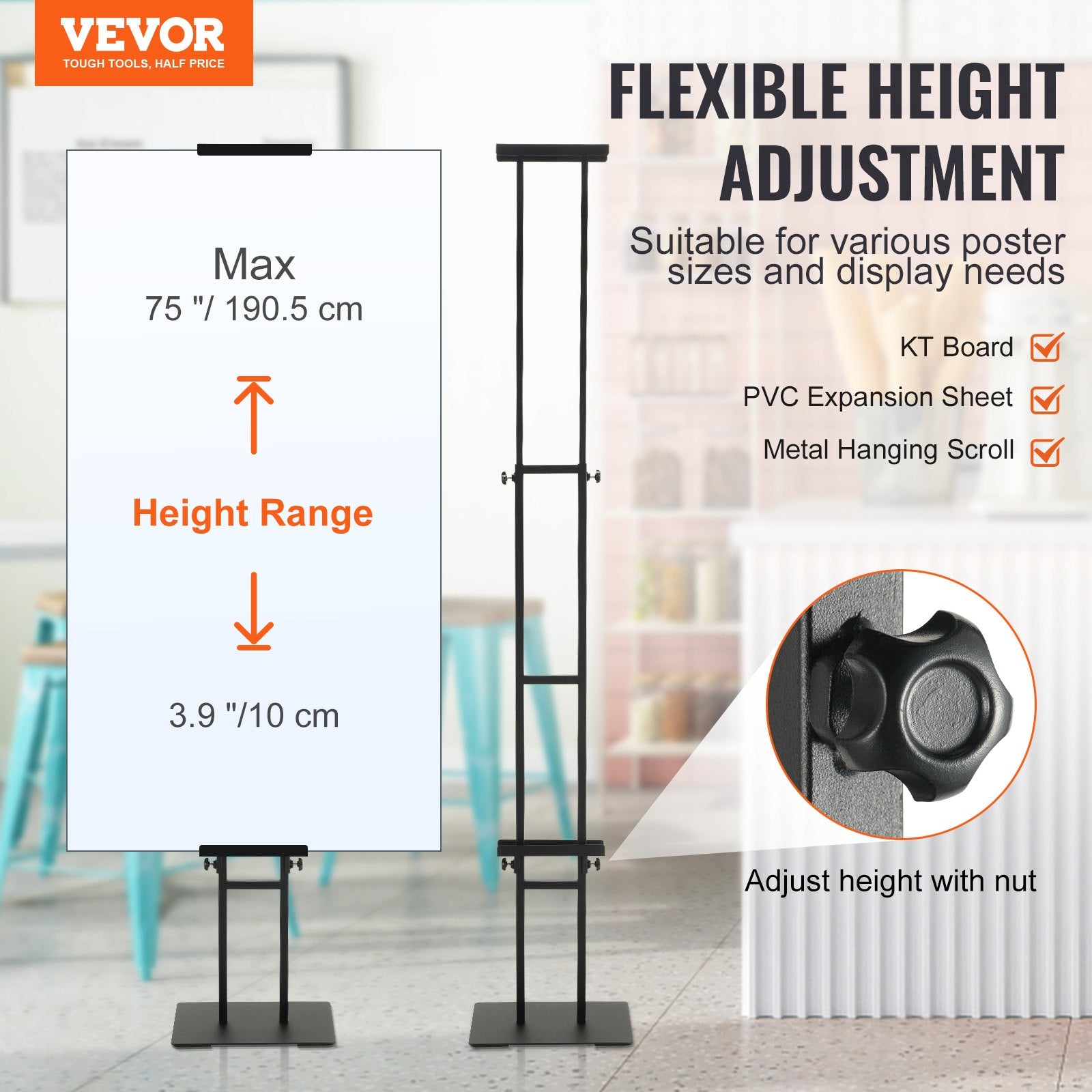 Poster Stand, Adjustable Height Up to 75", Double-Sided Heavy Duty Pedestal Sign Holder, Floor Standing Sign V952-HBJJSDZ475YCPRZ6SV0