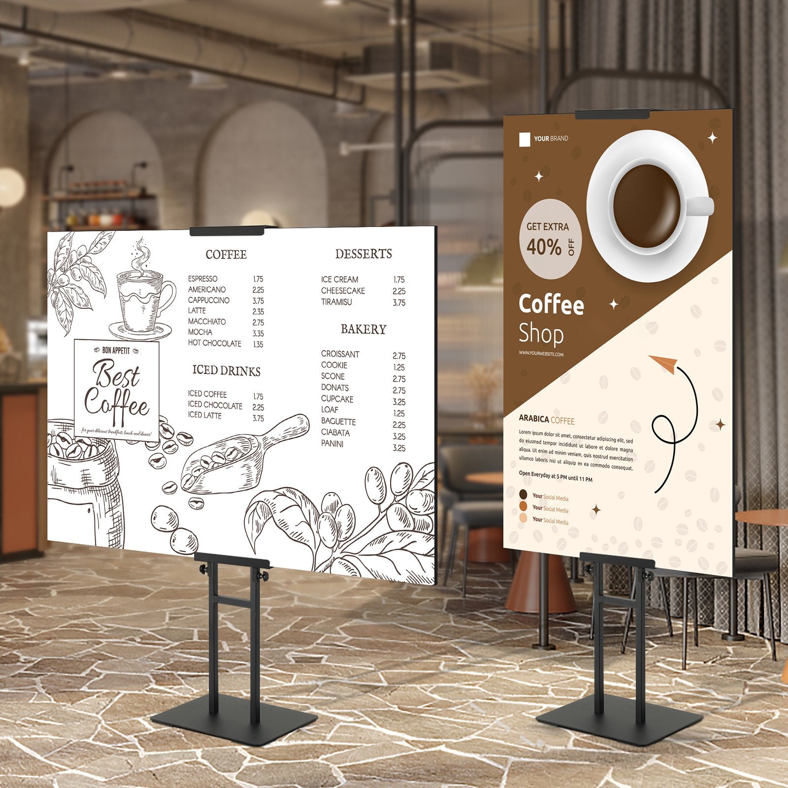 Poster Stand, Adjustable Height Up to 75", Double-Sided Heavy Duty Pedestal Sign Holder, Floor Standing Sign V952-HBJJSDZ475YCPRZ6SV0
