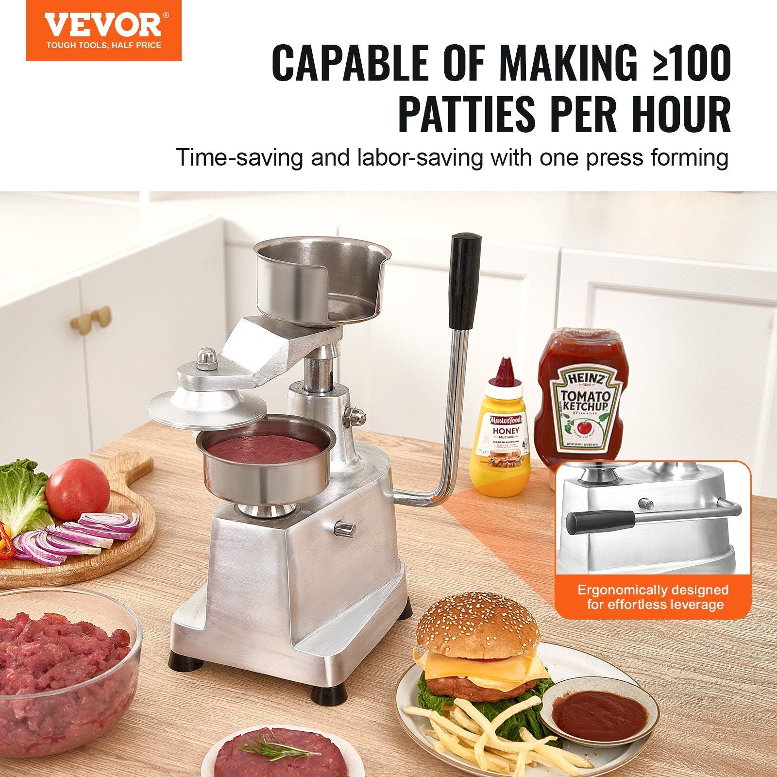 Commercial Burger Patty Maker, 100mm Hamburger Beef Patty Maker, Heavy Duty Food-Grade Stainless Steel Bowl V952-HBRBJYSZLBXGEZ9OPV0