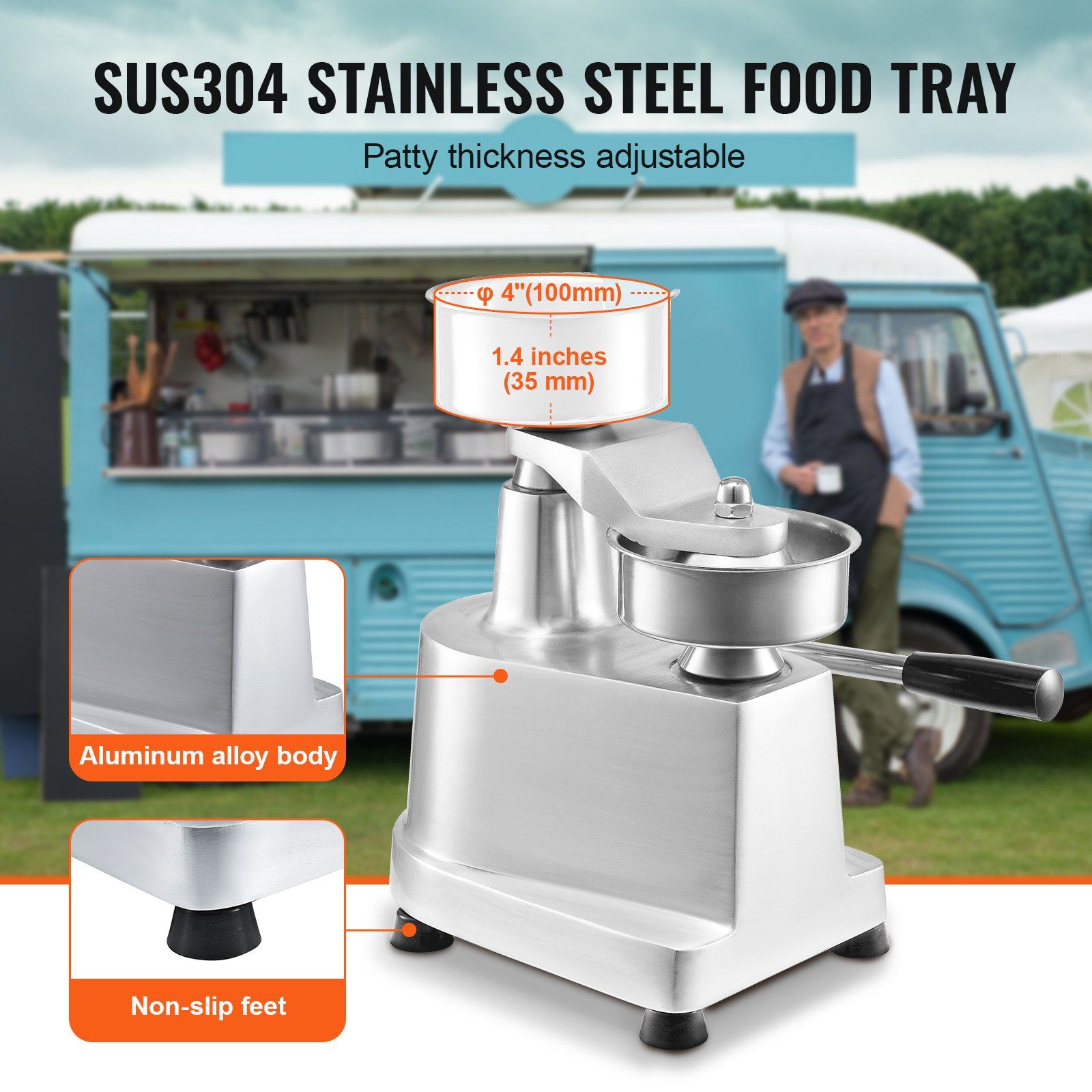 Commercial Burger Patty Maker, 100mm Hamburger Beef Patty Maker, Heavy Duty Food-Grade Stainless Steel Bowl V952-HBRBJYSZLBXGEZ9OPV0