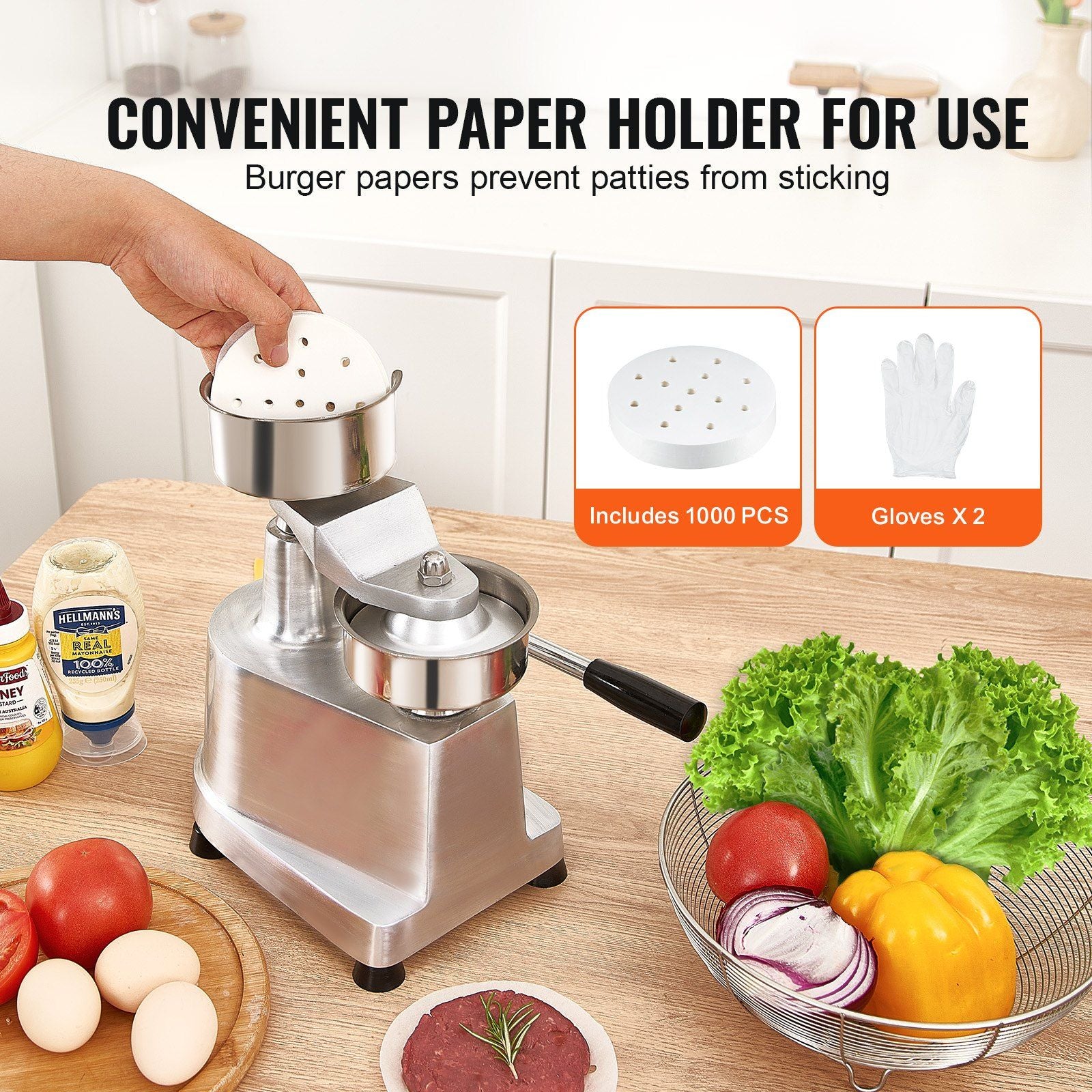 Commercial Burger Patty Maker, 100mm Hamburger Beef Patty Maker, Heavy Duty Food-Grade Stainless Steel Bowl V952-HBRBJYSZLBXGEZ9OPV0