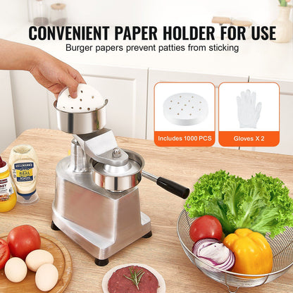 Commercial Burger Patty Maker, 100mm Hamburger Beef Patty Maker, Heavy Duty Food-Grade Stainless Steel Bowl V952-HBRBJYSZLBXGEZ9OPV0