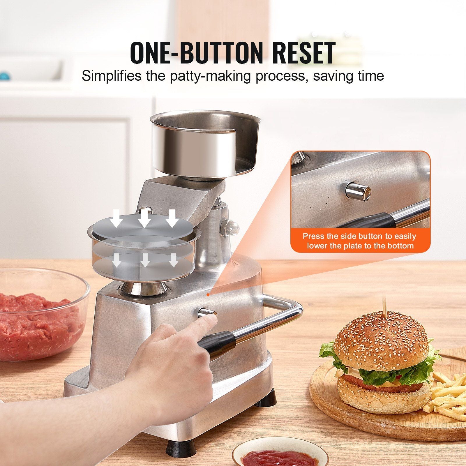 Commercial Burger Patty Maker, 100mm Hamburger Beef Patty Maker, Heavy Duty Food-Grade Stainless Steel Bowl V952-HBRBJYSZLBXGEZ9OPV0