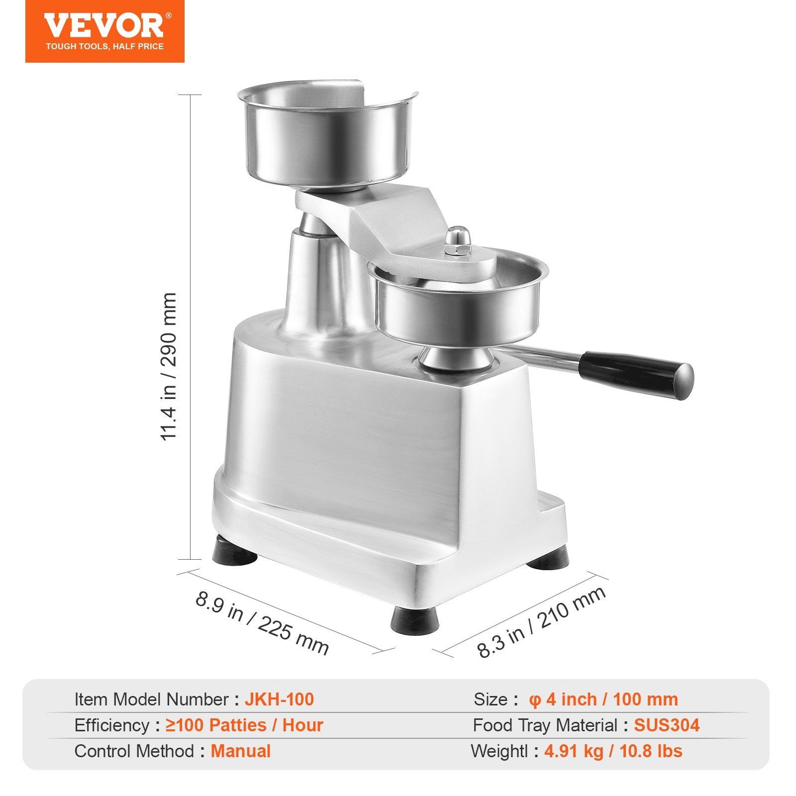 Commercial Burger Patty Maker, 100mm Hamburger Beef Patty Maker, Heavy Duty Food-Grade Stainless Steel Bowl V952-HBRBJYSZLBXGEZ9OPV0