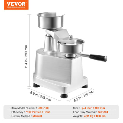 Commercial Burger Patty Maker, 100mm Hamburger Beef Patty Maker, Heavy Duty Food-Grade Stainless Steel Bowl V952-HBRBJYSZLBXGEZ9OPV0