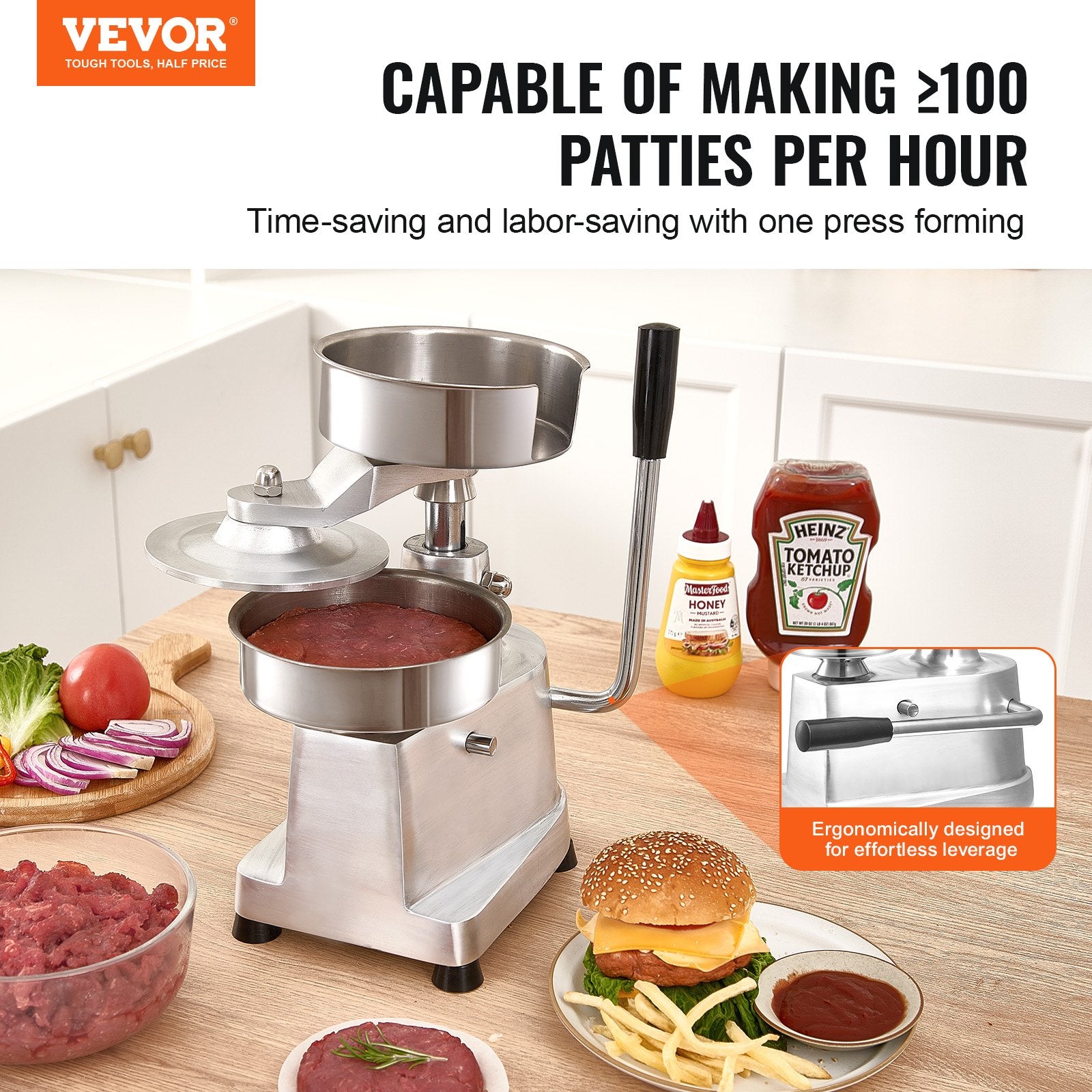 Commercial Burger Patty Maker, 150mm Hamburger Beef Patty Maker, Heavy Duty Food-Grade Stainless Steel Bowl V952-HBRBJYSZLBXGJU5I4V0