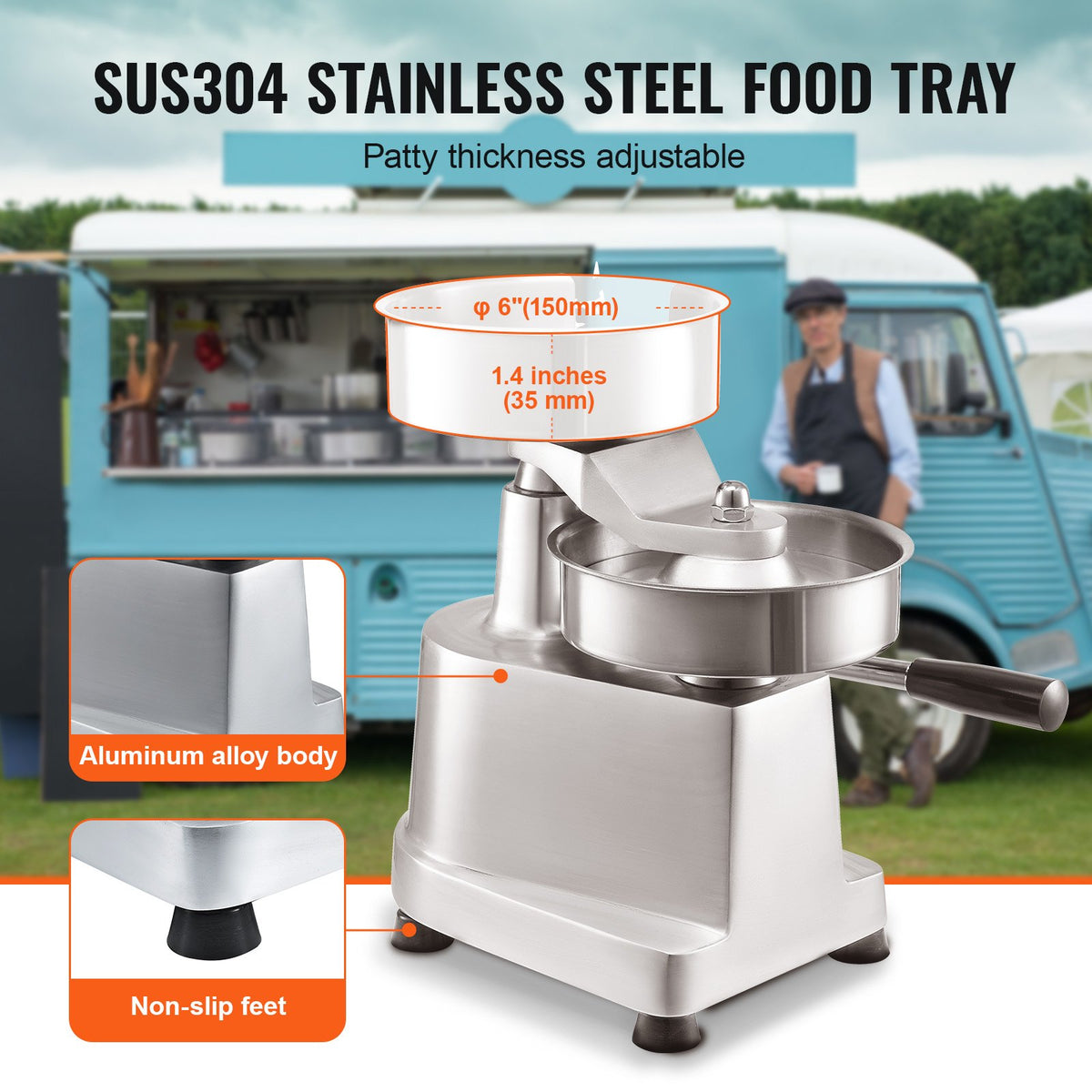 Commercial Burger Patty Maker, 150mm Hamburger Beef Patty Maker, Heavy Duty Food-Grade Stainless Steel Bowl V952-HBRBJYSZLBXGJU5I4V0