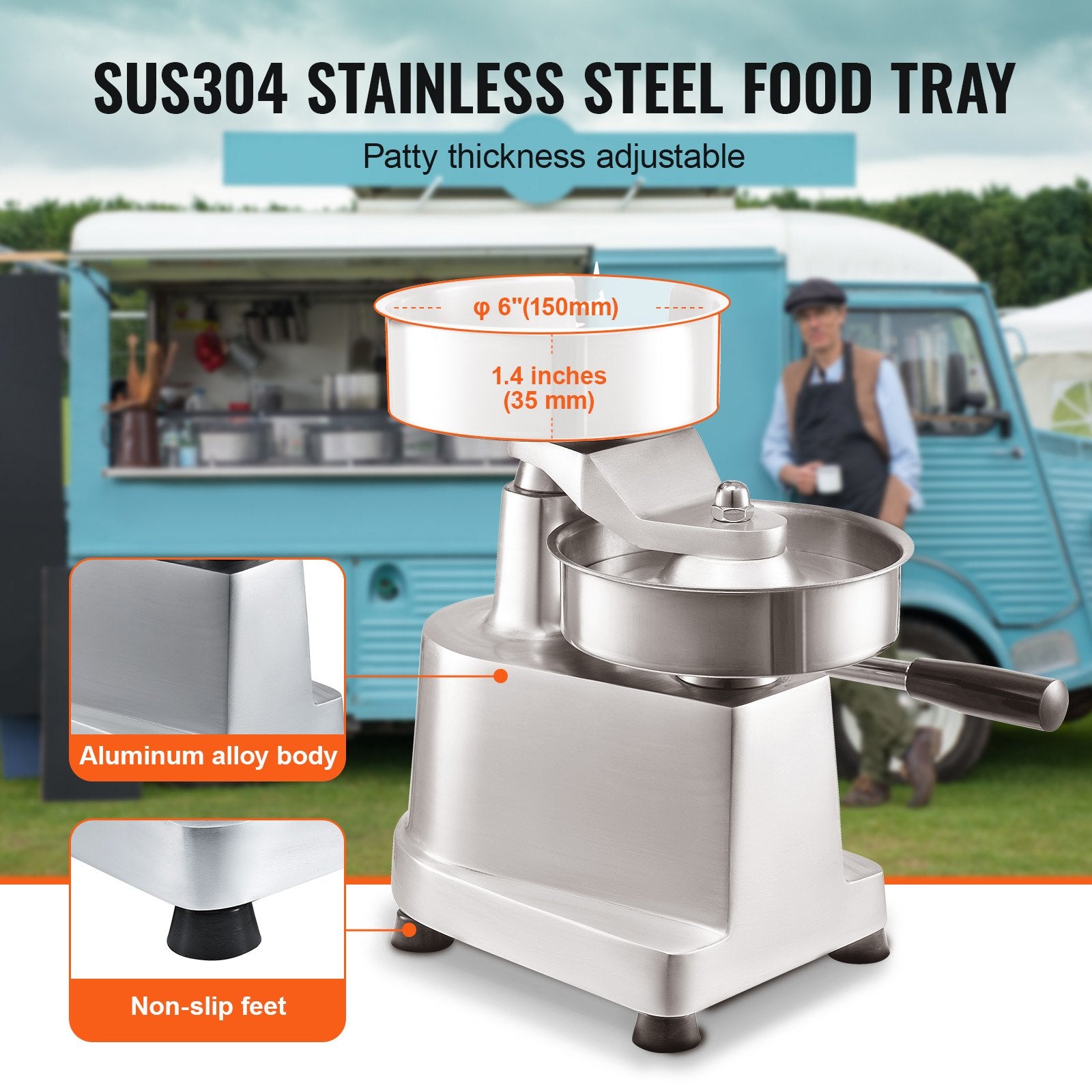 Commercial Burger Patty Maker, 150mm Hamburger Beef Patty Maker, Heavy Duty Food-Grade Stainless Steel Bowl V952-HBRBJYSZLBXGJU5I4V0