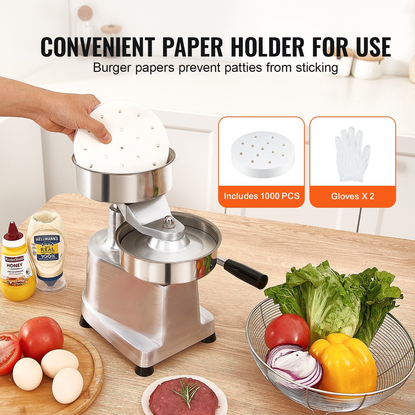 Commercial Burger Patty Maker, 150mm Hamburger Beef Patty Maker, Heavy Duty Food-Grade Stainless Steel Bowl V952-HBRBJYSZLBXGJU5I4V0