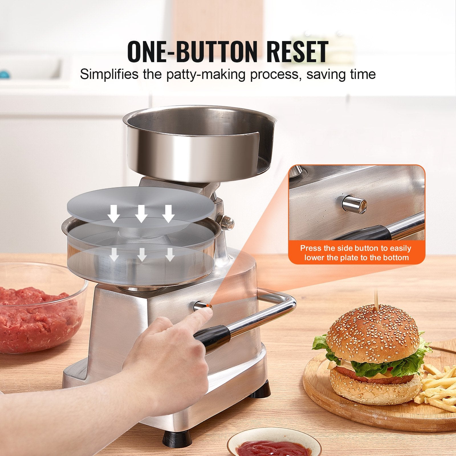 Commercial Burger Patty Maker, 150mm Hamburger Beef Patty Maker, Heavy Duty Food-Grade Stainless Steel Bowl V952-HBRBJYSZLBXGJU5I4V0
