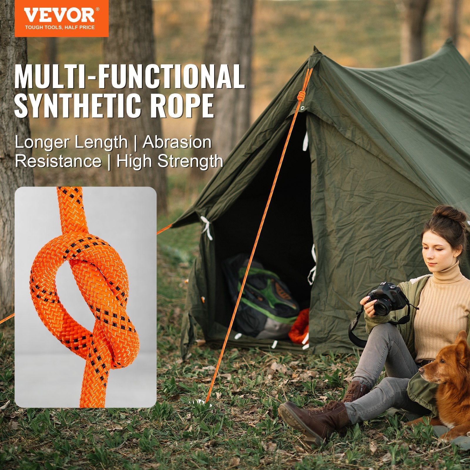 Double Braided Polyester Rope, 12.7 mm x 36.57 m, 48 Strands, 35.58kN Breaking Strength Outdoor Climbing V952-HCCLSDL12INCMEGKYV0