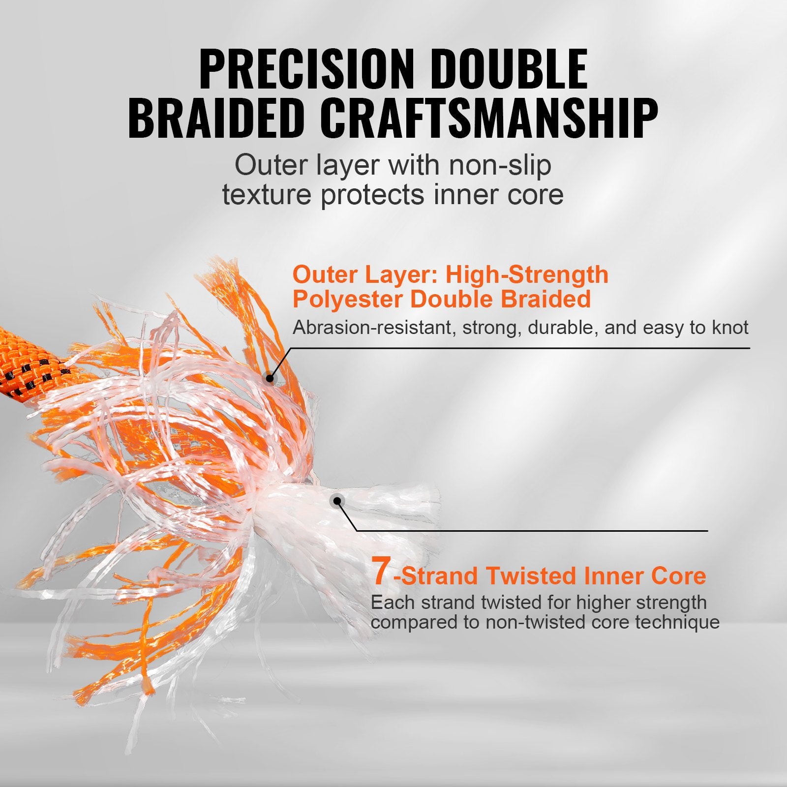 Double Braided Polyester Rope, 12.7 mm x 36.57 m, 48 Strands, 35.58kN Breaking Strength Outdoor Climbing V952-HCCLSDL12INCMEGKYV0