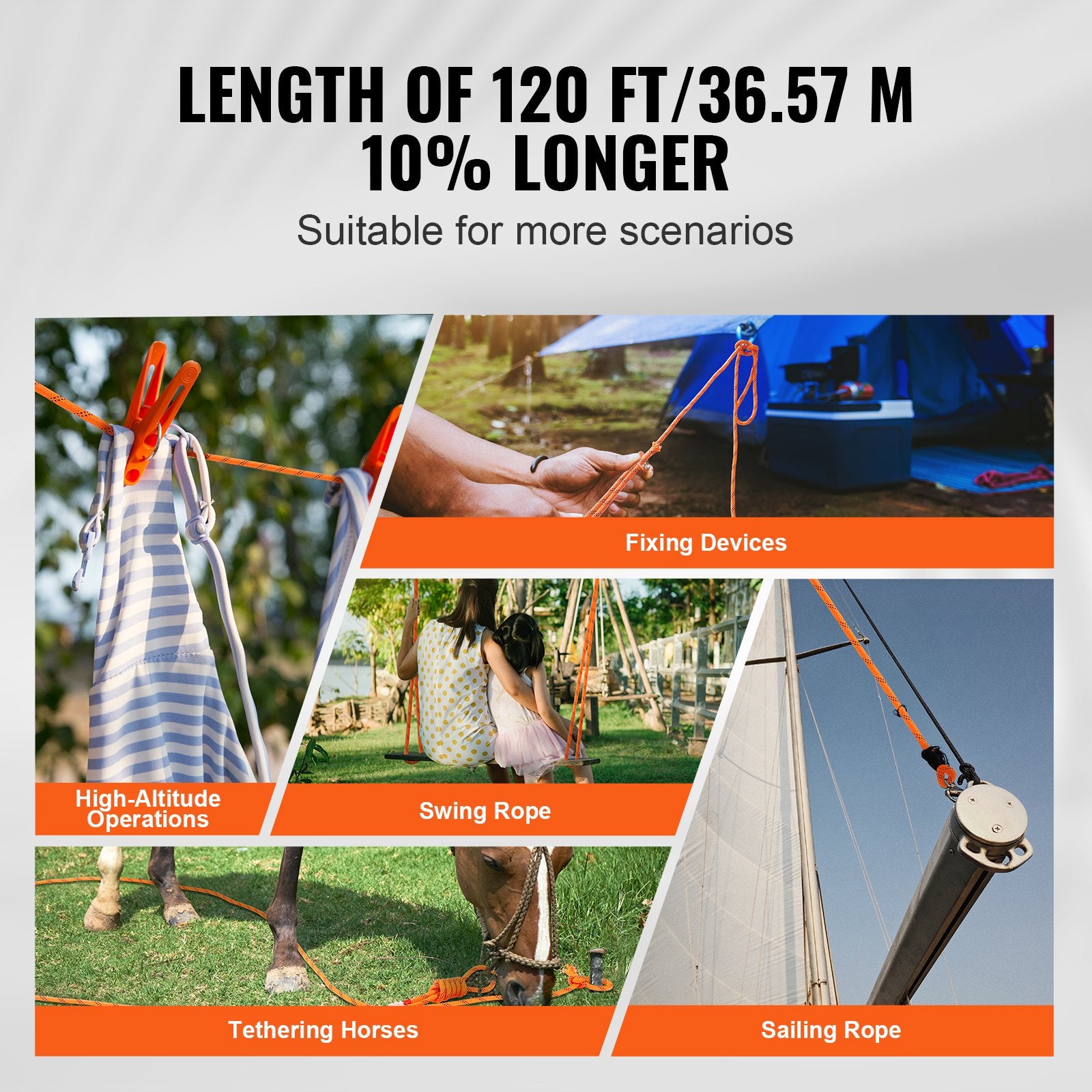 Double Braided Polyester Rope, 12.7 mm x 36.57 m, 48 Strands, 35.58kN Breaking Strength Outdoor Climbing V952-HCCLSDL12INCMEGKYV0