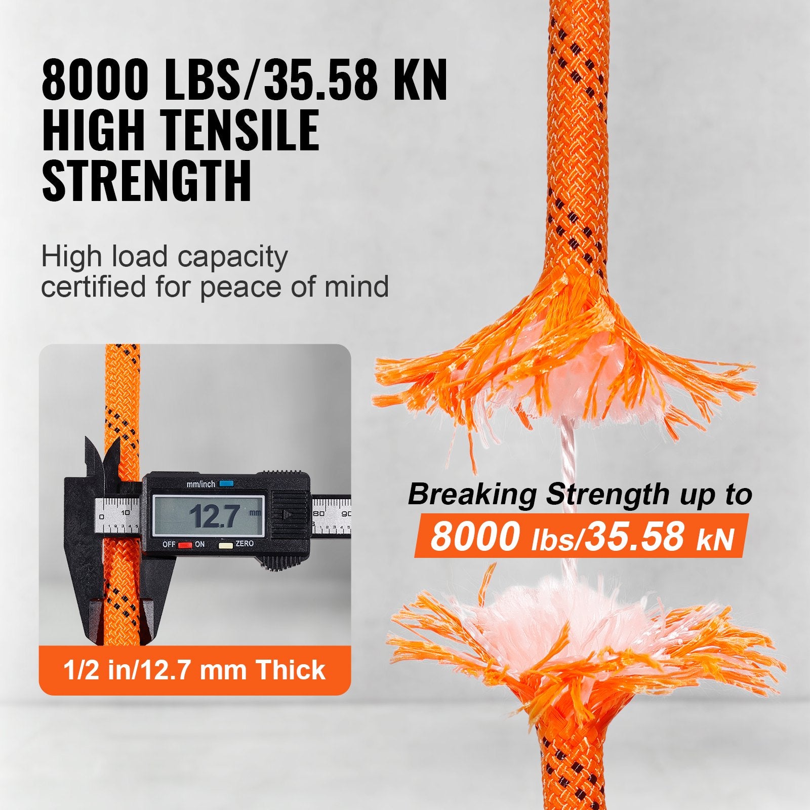 Double Braided Polyester Rope, 12.7 mm x 36.57 m, 48 Strands, 35.58kN Breaking Strength Outdoor Climbing V952-HCCLSDL12INCMEGKYV0