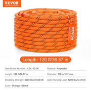 Double Braided Polyester Rope, 12.7 mm x 36.57 m, 48 Strands, 35.58kN Breaking Strength Outdoor Climbing V952-HCCLSDL12INCMEGKYV0