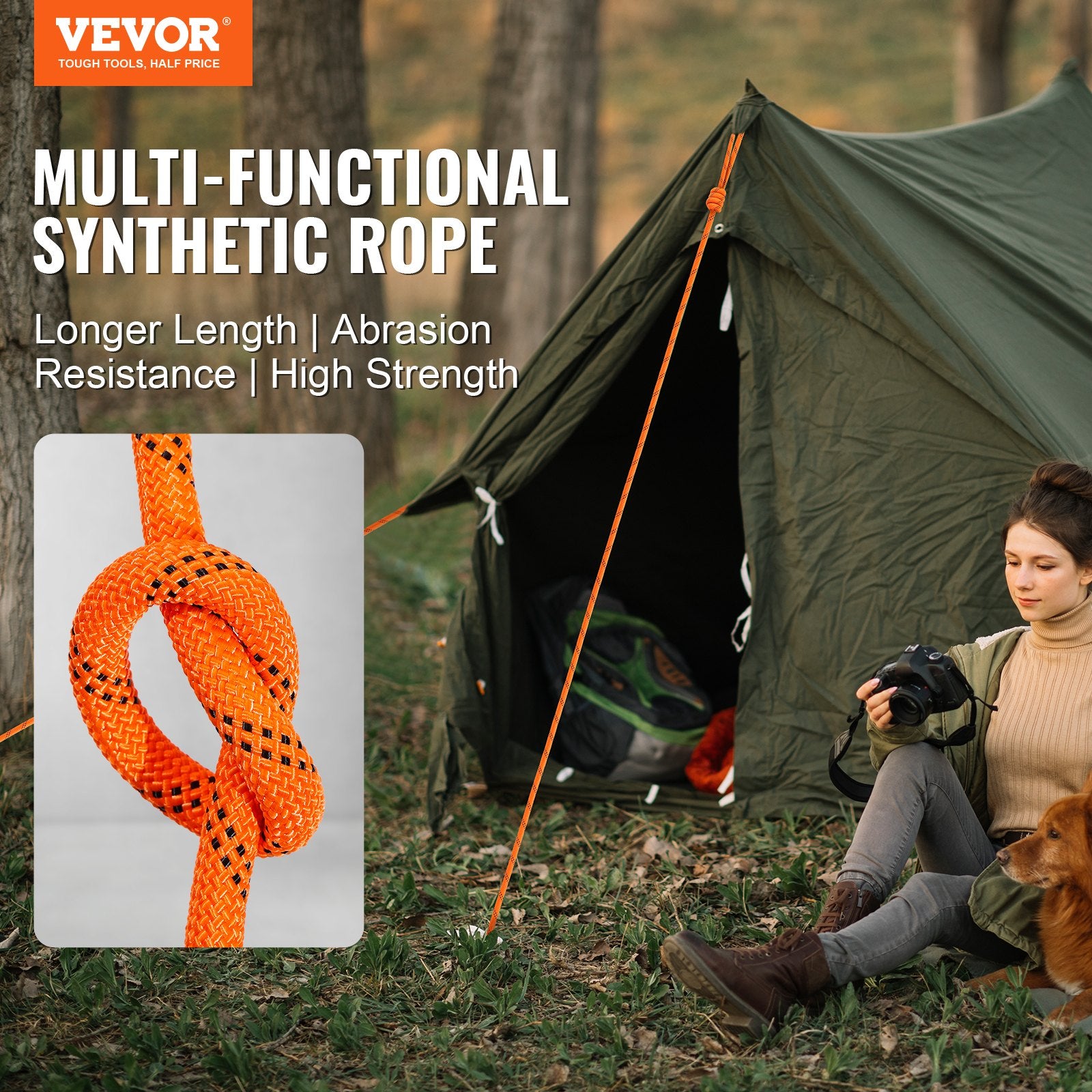 Double Braided Polyester Rope, 19 mm x 67.06 m, 24 Strands, 88.96kN Breaking Strength Outdoor Climbing Rope, V952-HCCLSDL34INC4OPUHV0