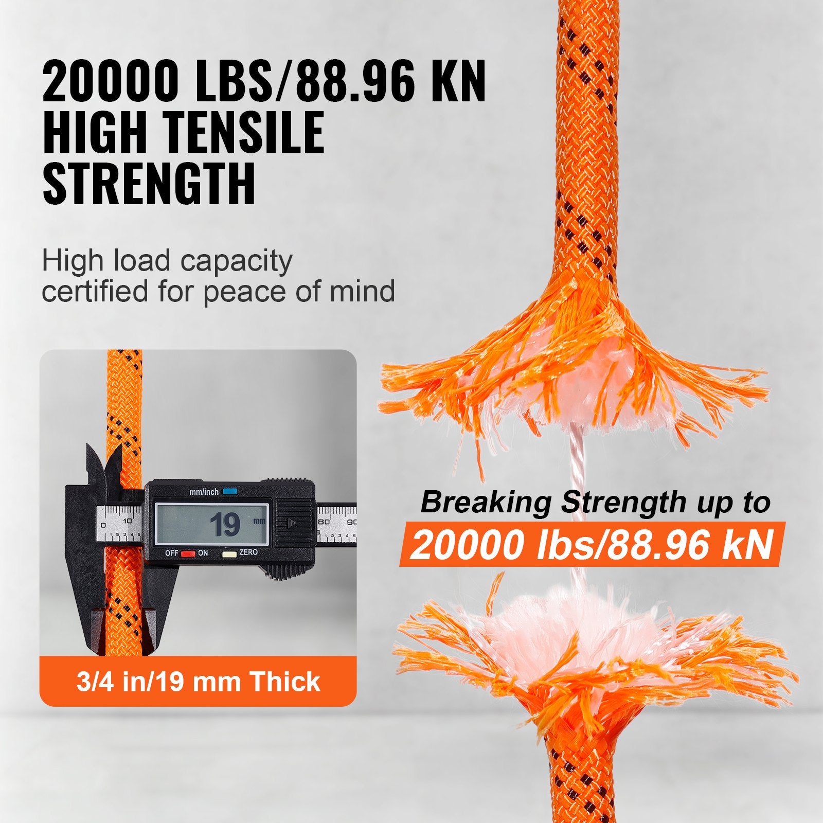 Double Braided Polyester Rope, 19 mm x 67.06 m, 24 Strands, 88.96kN Breaking Strength Outdoor Climbing Rope, V952-HCCLSDL34INC4OPUHV0