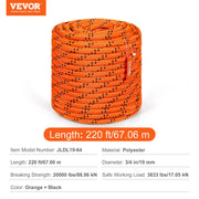 Double Braided Polyester Rope, 19 mm x 67.06 m, 24 Strands, 88.96kN Breaking Strength Outdoor Climbing Rope, V952-HCCLSDL34INC4OPUHV0