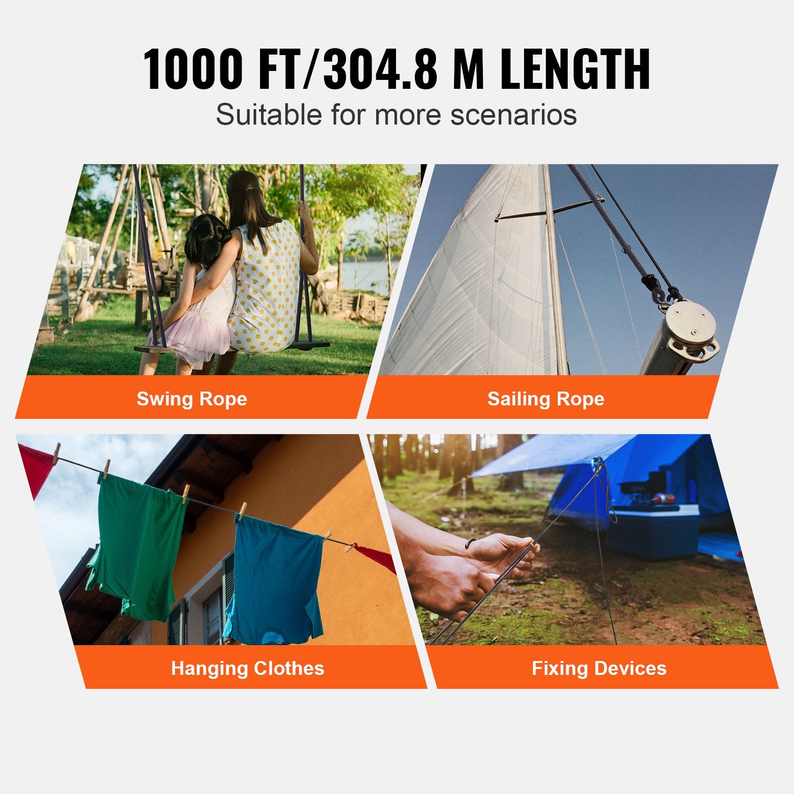 Braided Nylon Rope, 5 mm x 304.8 m, 32 Strands, 3.20kN Breaking Strength Outdoor Climbing Rope, Arborist Tree V952-HCCLSNL316INDUEVBV0