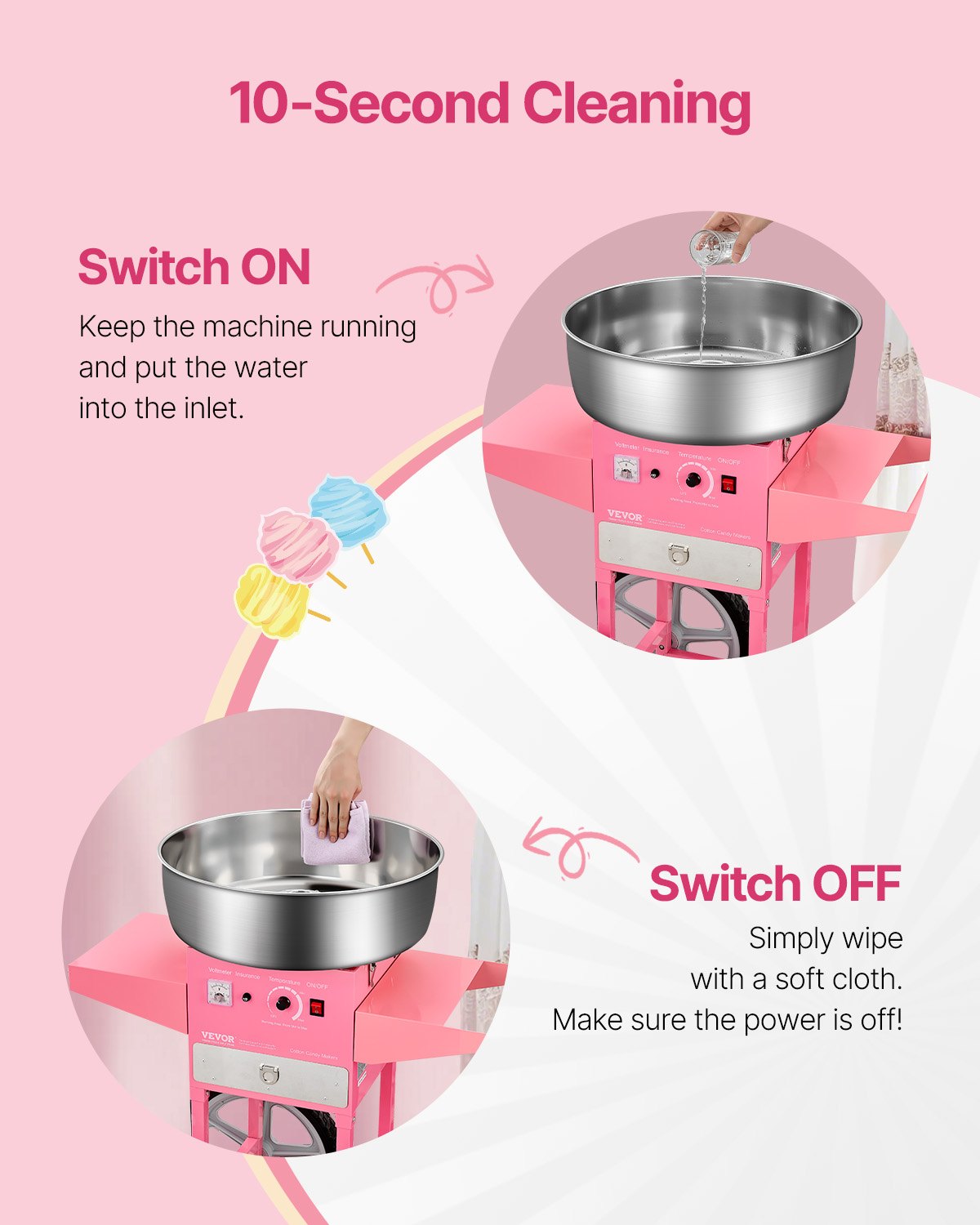 Electric Cotton Candy Machine with Cart, 1000W Commercial Candy Floss Maker with 52cm in Stainless Steel V952-HCDRMHTJFSWGBY4LWV3