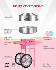 Electric Cotton Candy Machine with Cart, 1000W Commercial Candy Floss Maker with 52cm in Stainless Steel V952-HCDRMHTJFSWGBY4LWV3