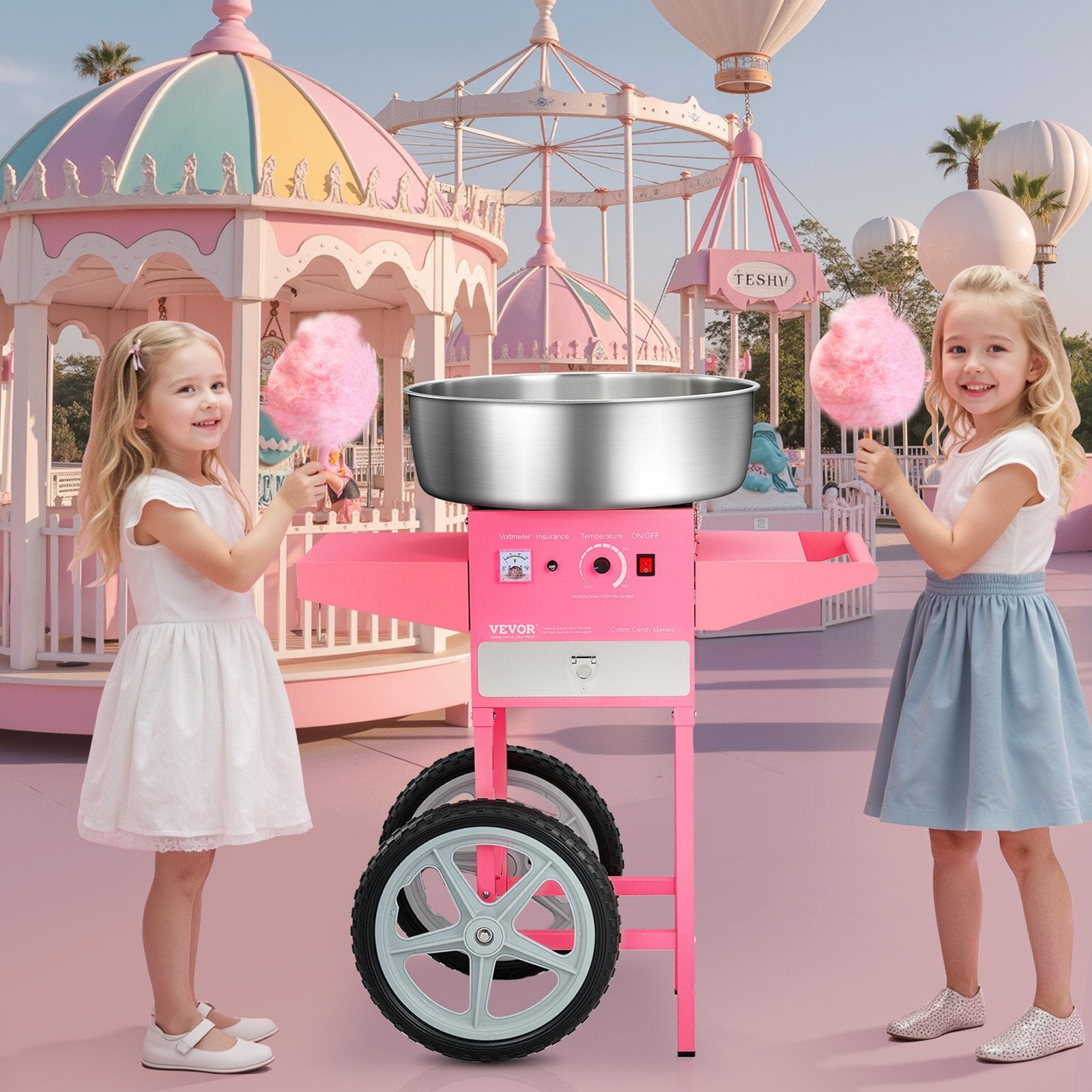 Electric Cotton Candy Machine with Cart, 1000W Commercial Candy Floss Maker with 52cm in Stainless Steel V952-HCDRMHTJFSWGBY4LWV3