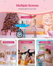 Electric Cotton Candy Machine with Cart, 1000W Commercial Candy Floss Maker with 52cm Stainless Steel Bowl, V952-HCDRMHTJLSWGM2LX4V3