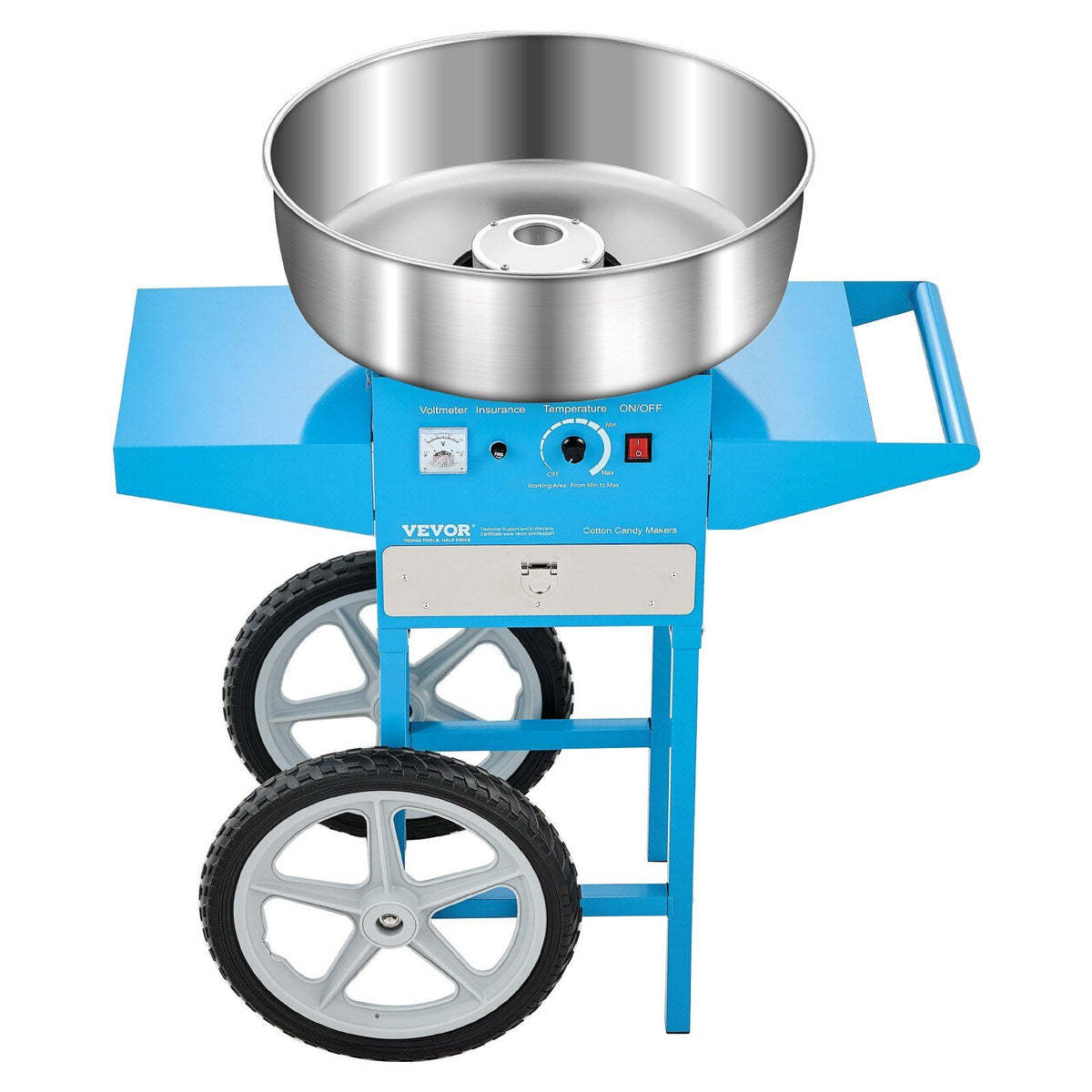 Electric Cotton Candy Machine with Cart, 1000W Commercial Candy Floss Maker with 52cm Stainless Steel Bowl, V952-HCDRMHTJLSWGM2LX4V3