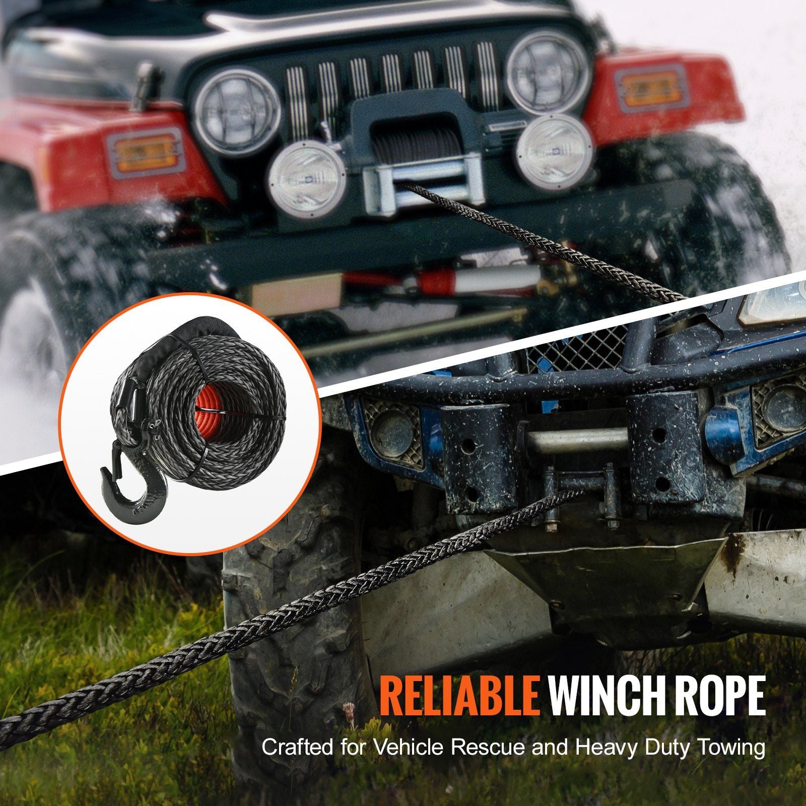 Synthetic Winch Rope, 9.5 mm x 30.5 m, 117.9 kN, Synthetic Winch Line Cable Rope with Protective Sleeve + V952-HCJPSJYX38IN93VS7V0