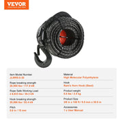 Synthetic Winch Rope, 9.5 mm x 30.5 m, 117.9 kN, Synthetic Winch Line Cable Rope with Protective Sleeve + V952-HCJPSJYX38IN93VS7V0