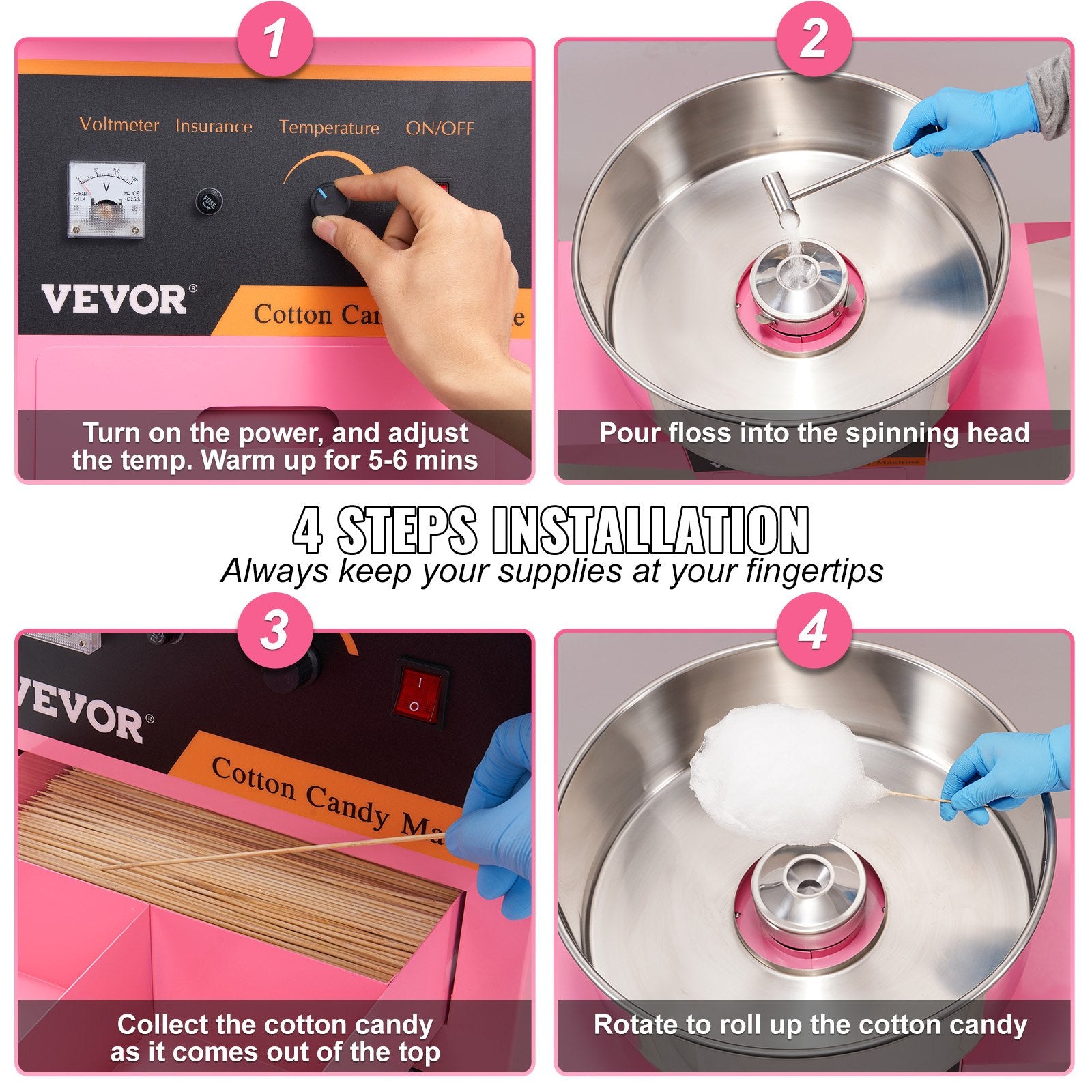 Commercial Cotton Candy Machine with Cart Sugar Floss Maker 1000W Party V952-HCMHTJFSWGZMWVJZKV3