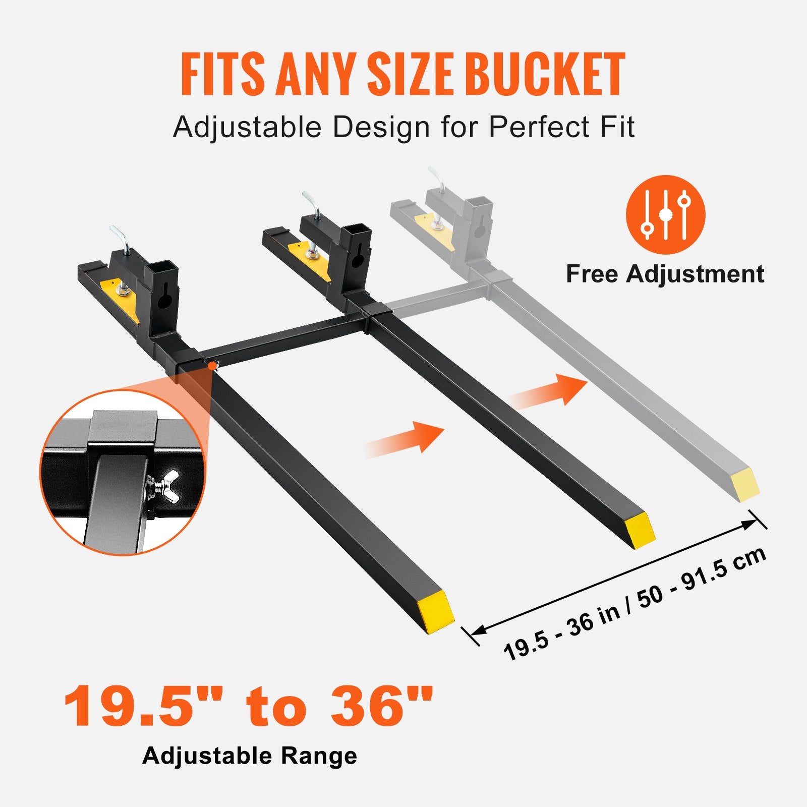Pallet Forks, 907 kg Tractor Bucket Forks, 1490 mm Total Length Clamp on Pallet Forks with Adjustable V952-HCS2000LBS60IX9MMV0