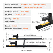 Pallet Forks, 907 kg Tractor Bucket Forks, 1490 mm Total Length Clamp on Pallet Forks with Adjustable V952-HCS2000LBS60IX9MMV0