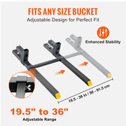 Pallet Forks, 907 kg Clamp on Pallet Forks, 1090 mm Total Length Tractor Bucket Forks with Adjustable V952-HCS43INCH20006W25V0