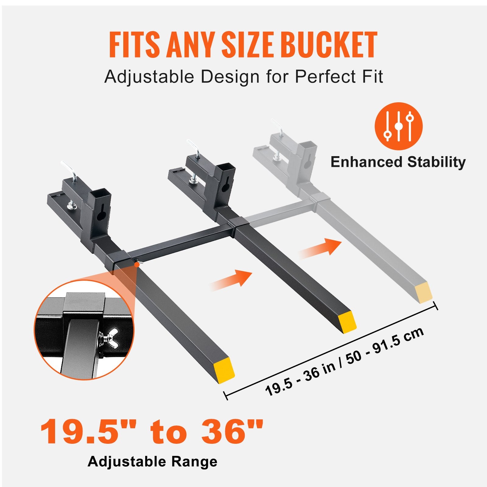 Pallet Forks, 907 kg Clamp on Pallet Forks, 1090 mm Total Length Tractor Bucket Forks with Adjustable V952-HCS43INCH20006W25V0