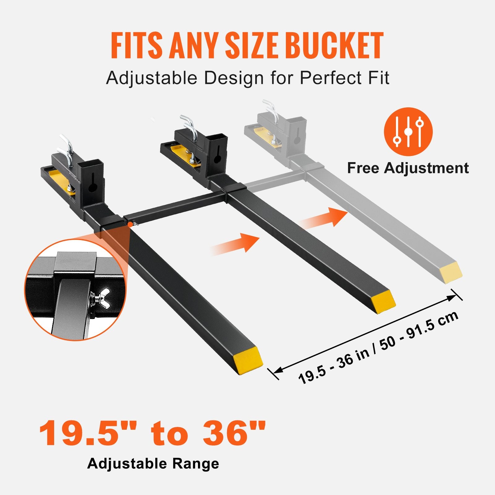 Pallet Forks, 907 kg Clamp on Pallet Forks, 1490 mm Total Length Heavy Duty Pallet Forks with Adjustable V952-HCS60INCH400083LFV0