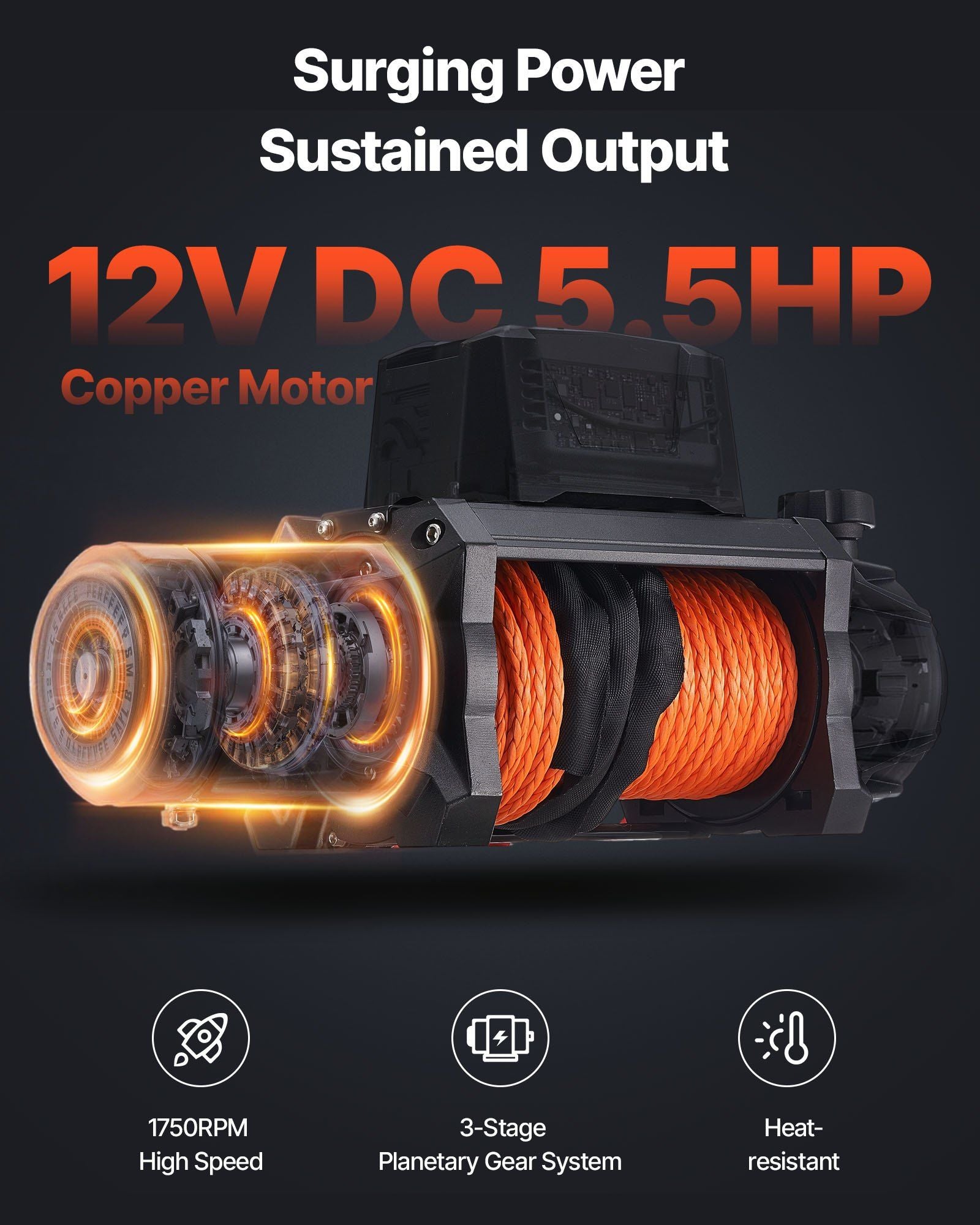 Electric Winch, 4500 kg Load Capacity, 12V DC Truck Winch with 8.9 mm x 27.4 m Synthetic Rope, Wireless & V952-HCSDDJP100008DXYL001V9