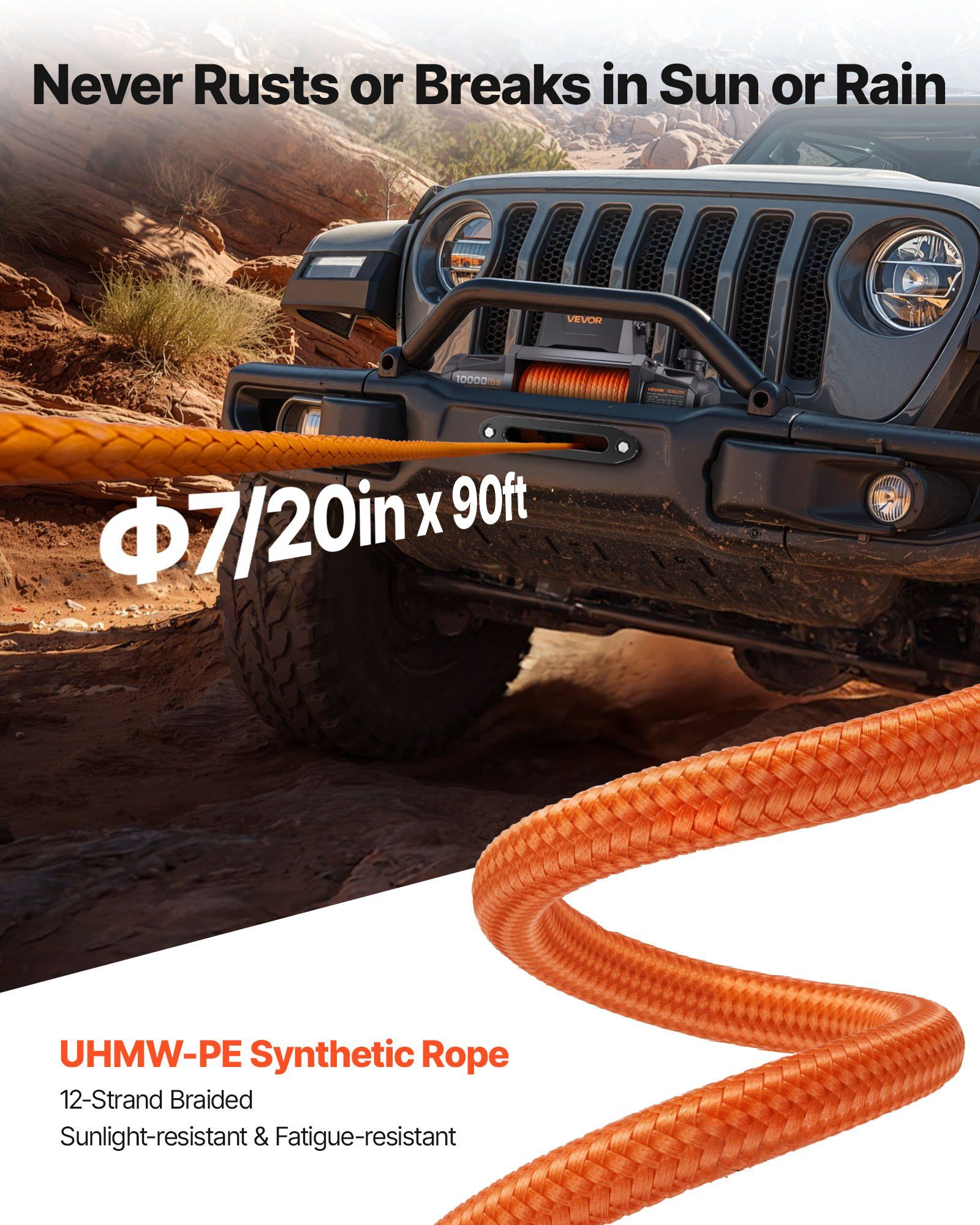 Electric Winch, 4500 kg Load Capacity, 12V DC Truck Winch with 8.9 mm x 27.4 m Synthetic Rope, Wireless & V952-HCSDDJP100008DXYL001V9
