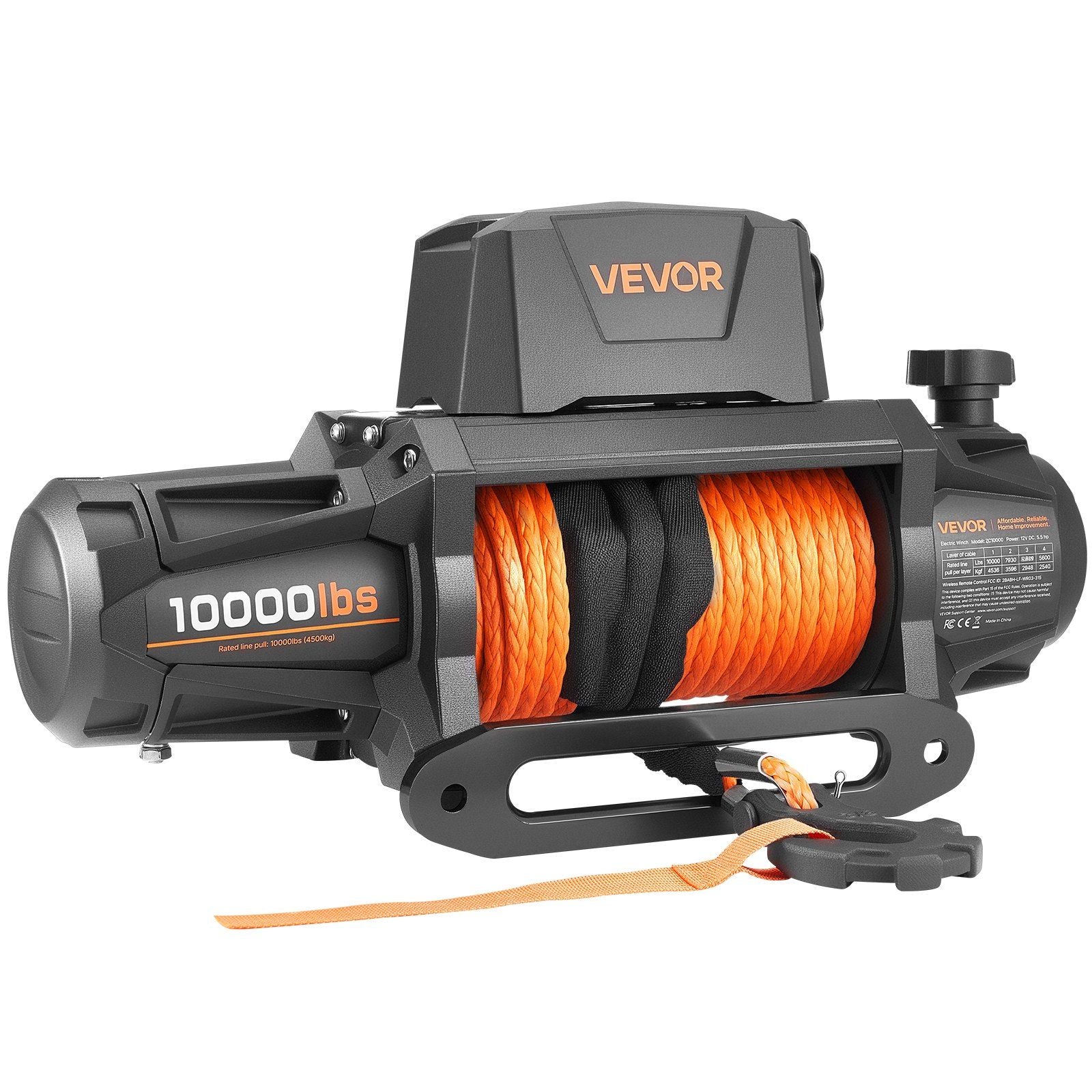 Electric Winch, 4500 kg Load Capacity, 12V DC Truck Winch with 8.9 mm x 27.4 m Synthetic Rope, Wireless & V952-HCSDDJP100008DXYL001V9