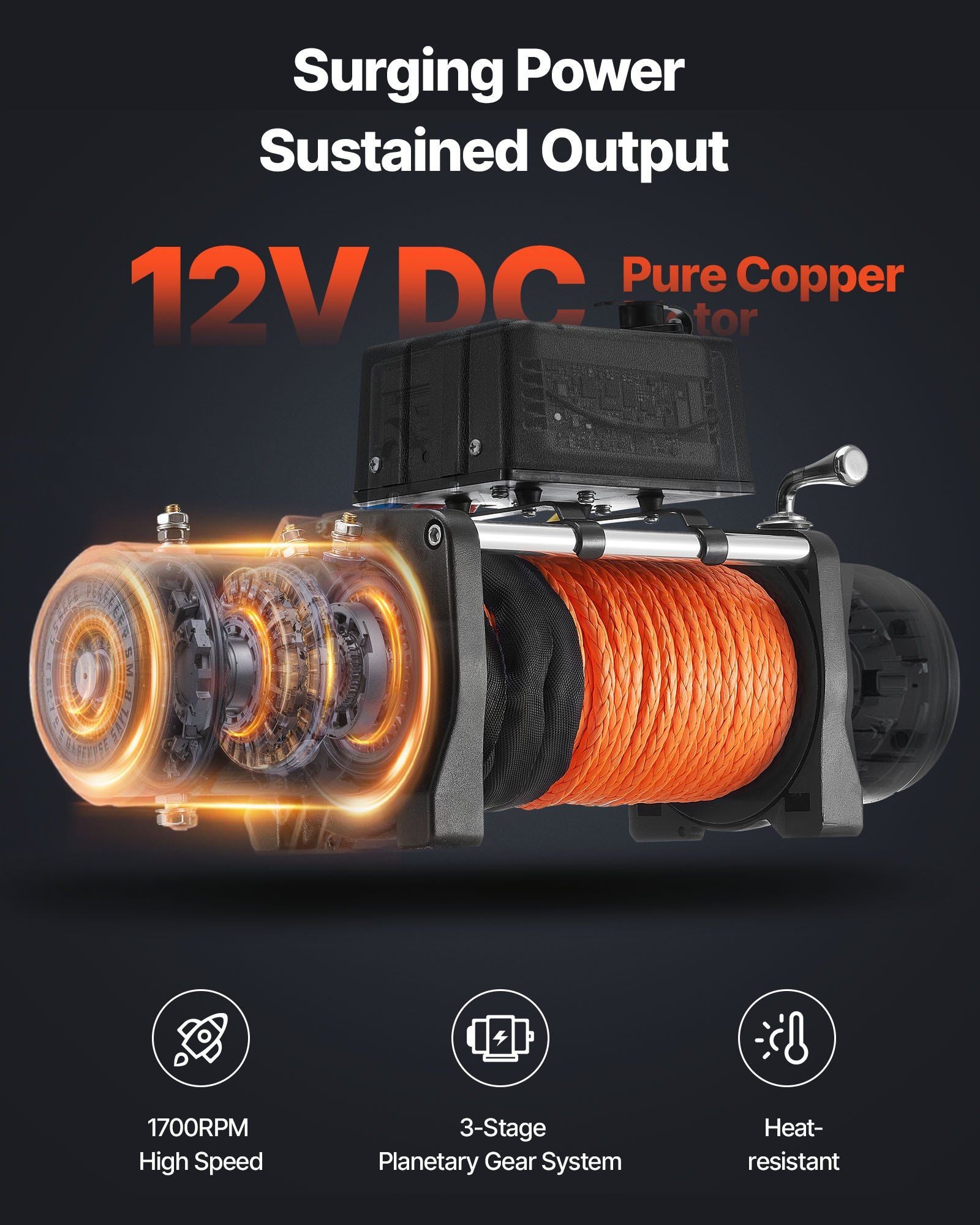 Electric Winch, 5400 kg Load Capacity, 12V DC Truck Winch with 9.1 mm x 23 m Synthetic Rope, Wireless & Wired V952-HCSDDJP120000Z8JO001V9