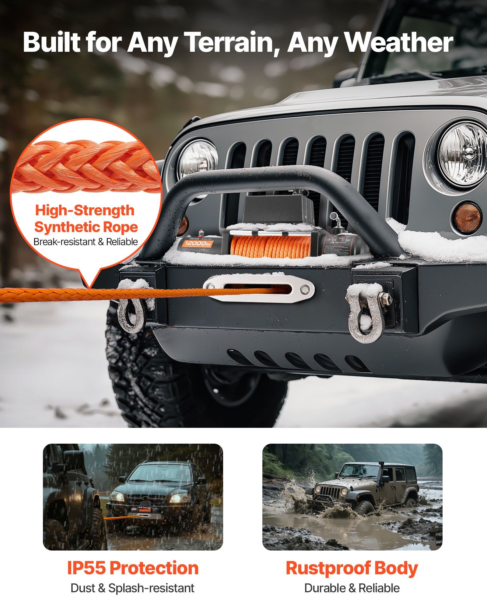 Electric Winch, 5400 kg Load Capacity, 12V DC Truck Winch with 9.1 mm x 23 m Synthetic Rope, Wireless & Wired V952-HCSDDJP120000Z8JO001V9