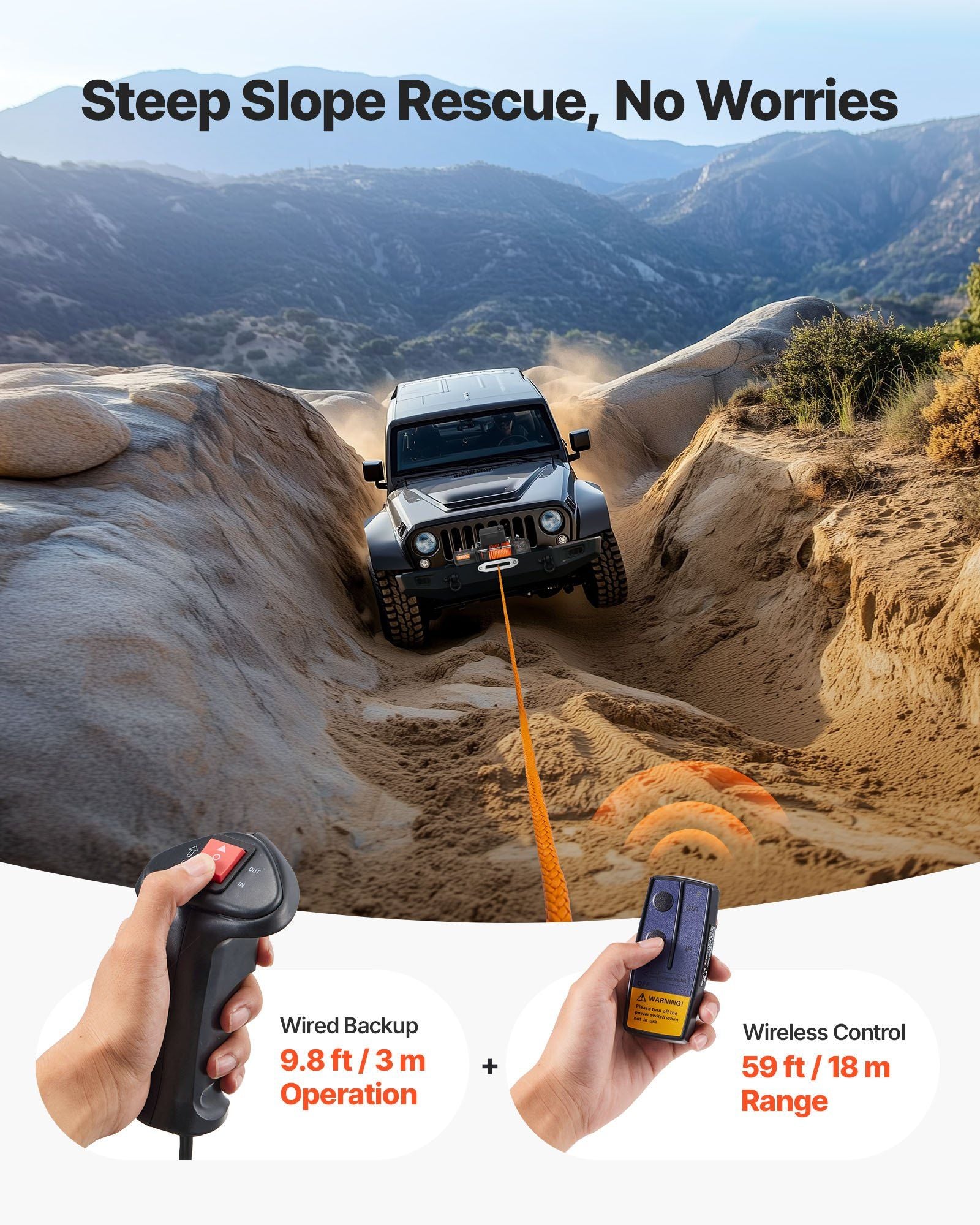 Electric Winch, 5400 kg Load Capacity, 12V DC Truck Winch with 9.1 mm x 23 m Synthetic Rope, Wireless & Wired V952-HCSDDJP120000Z8JO001V9